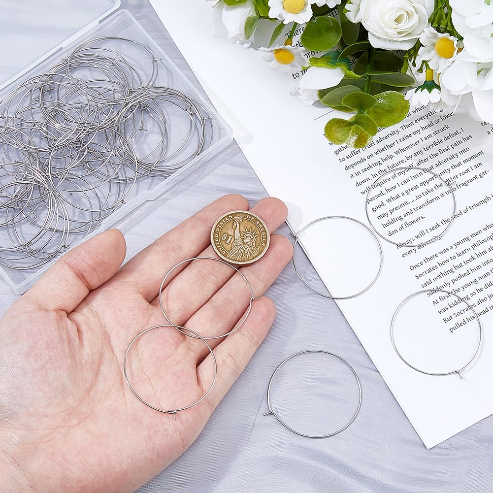 Hoop Ear Wires Stainless Steel Color Wine Glass Charms Rings 316 Surgical Stainless Steel Beading Hoop Rings for Wedding Party Wine Glass Marker Earring Jewelry Making image 3