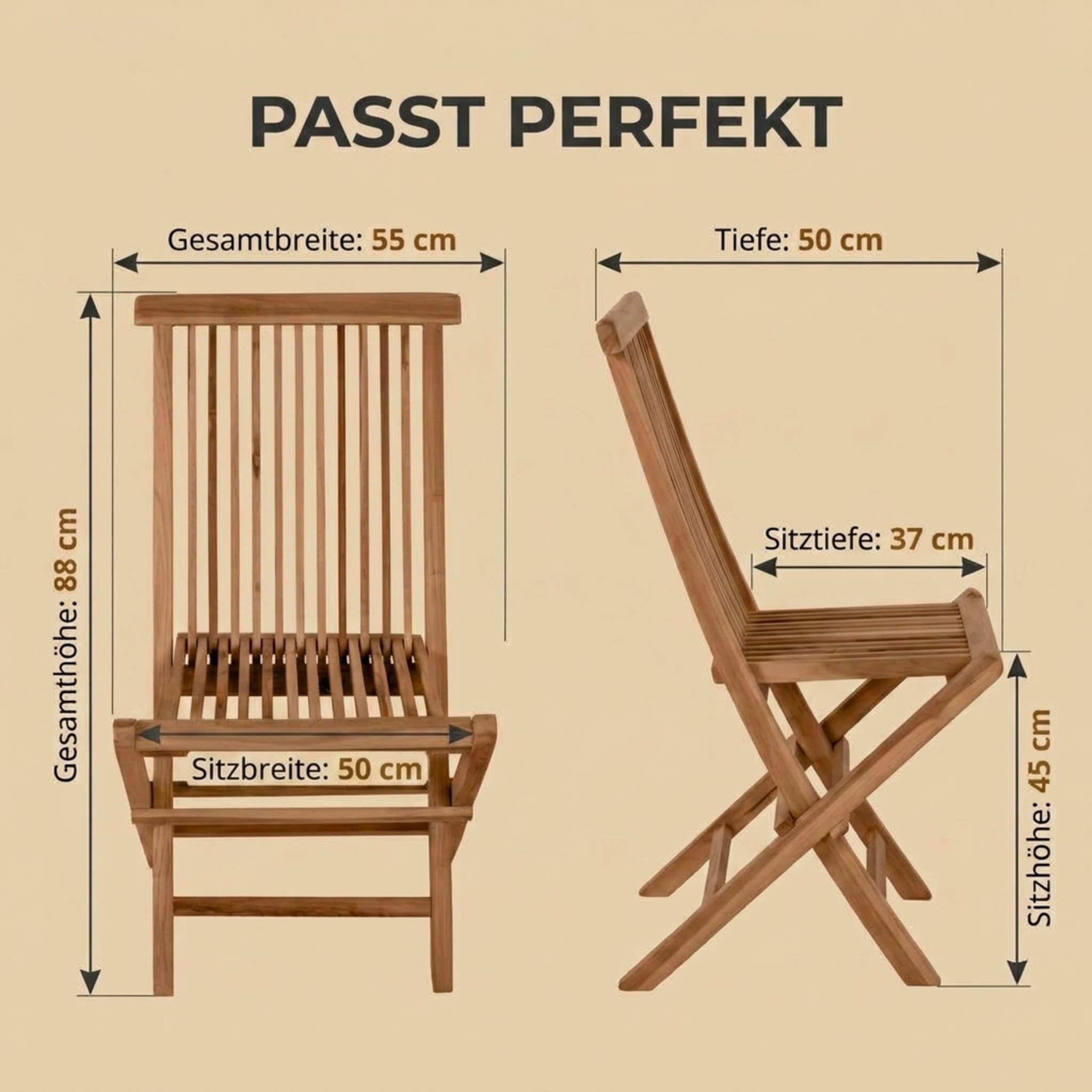 SAM Premium Klappstuhl Menorca, Balkonstuhl Teakholz massiv lackiert, klappbarer Gartenstuhl ohne Armlehnen bis 150 kg, wetterfest für Garten Terrasse Balkon Wintergarten Outdoor, Unikat