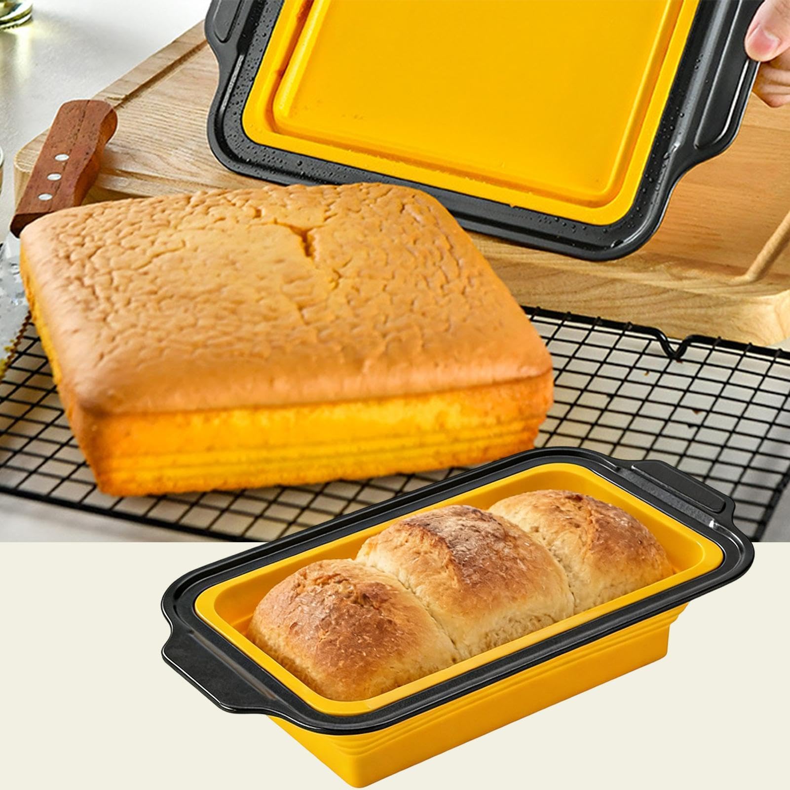 Silikon-Backform Stapelbares Backblech | mit Topflappen, Teigschaber und Backpinsel, stapelbares Backset für Brot, Kekse, Eier, Toaster, Backofen & Küche
