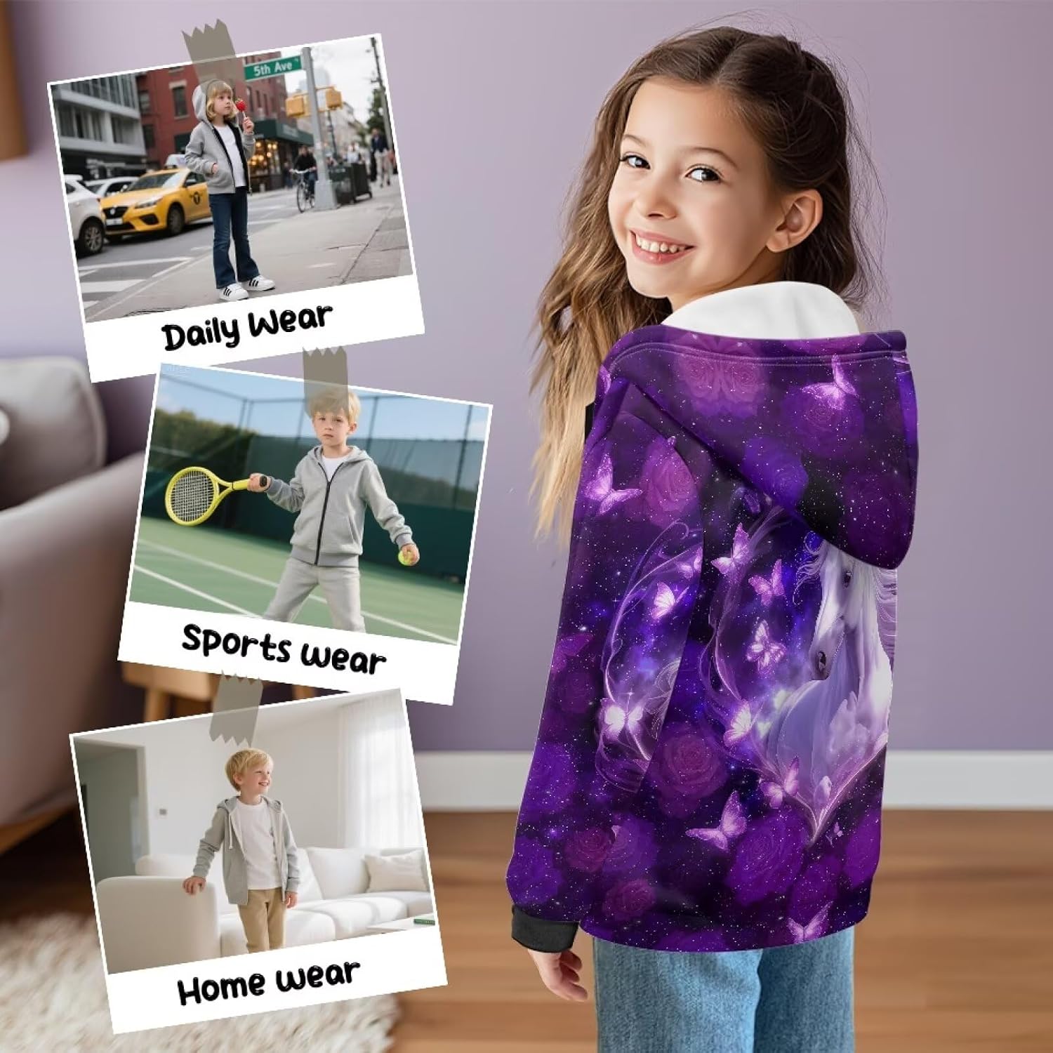 Dolyues Kids Zip Up Hoodies Pockets Athletic Sweatshirts Winter Fall Girls' Pullover with Long Sleeve 6-16 Years
