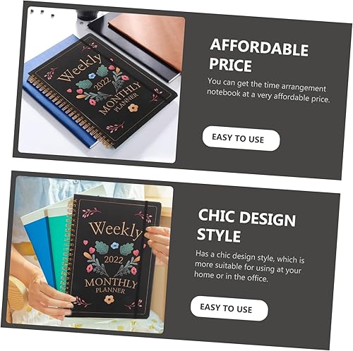 Miniatura 5 de NOLITOY Agenda de 2 piezas de calendario 2022, agenda semanal para lista de tareas, bloc de notas, bloc de notas de tema, planificador diario,