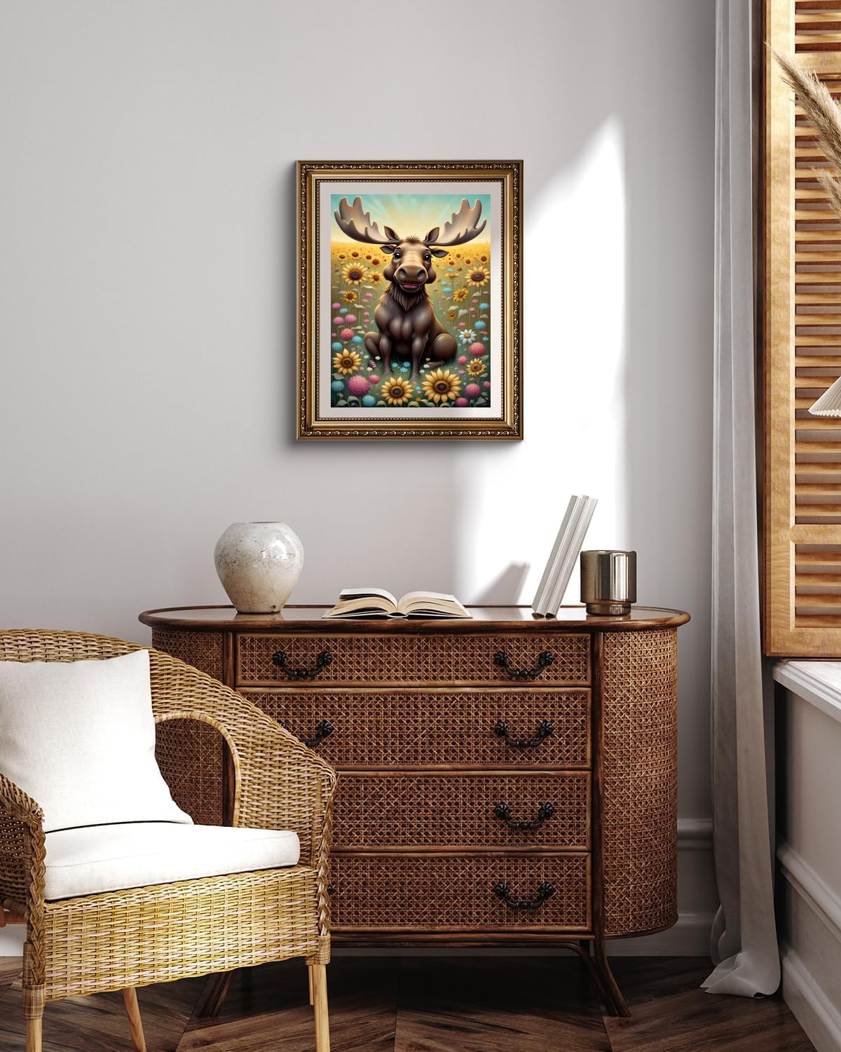 YEEIFFD Christmas Moose Sunflowers and Animals Diamond Art DIY 5D Round Full Drill Crystal Rhinestone Arts and Crafts Home Wall Decor Handicrafts for New Year, Valentine's Day 12x16 in
