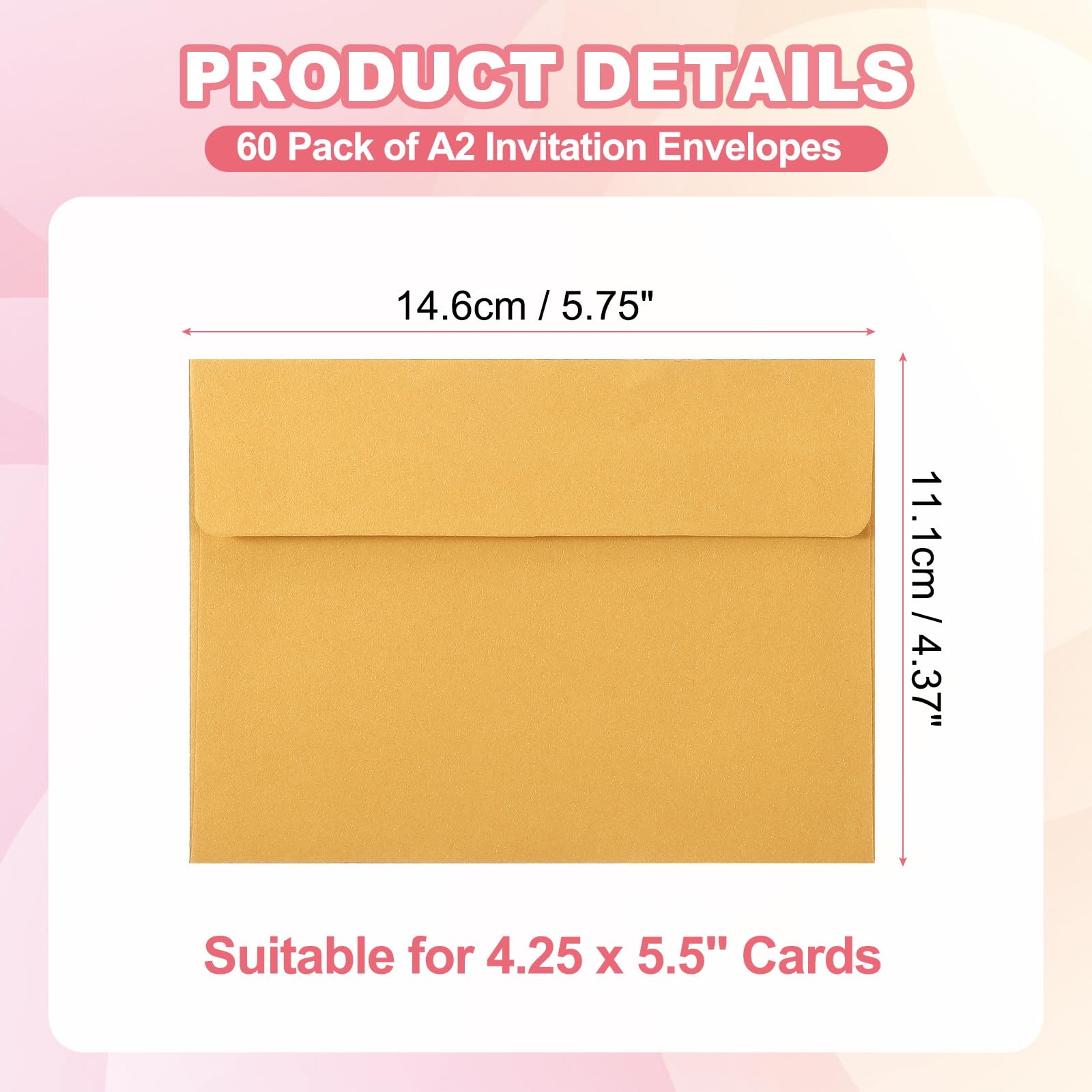 PATIKIL 60Pack A2 Envelopes, Self Seal Lemon Yellow Invitation Envelopes for Postcard Wedding Greeting Cards Photos Announcement Mailing, 14.6 x 11.1cm Size - Image 2