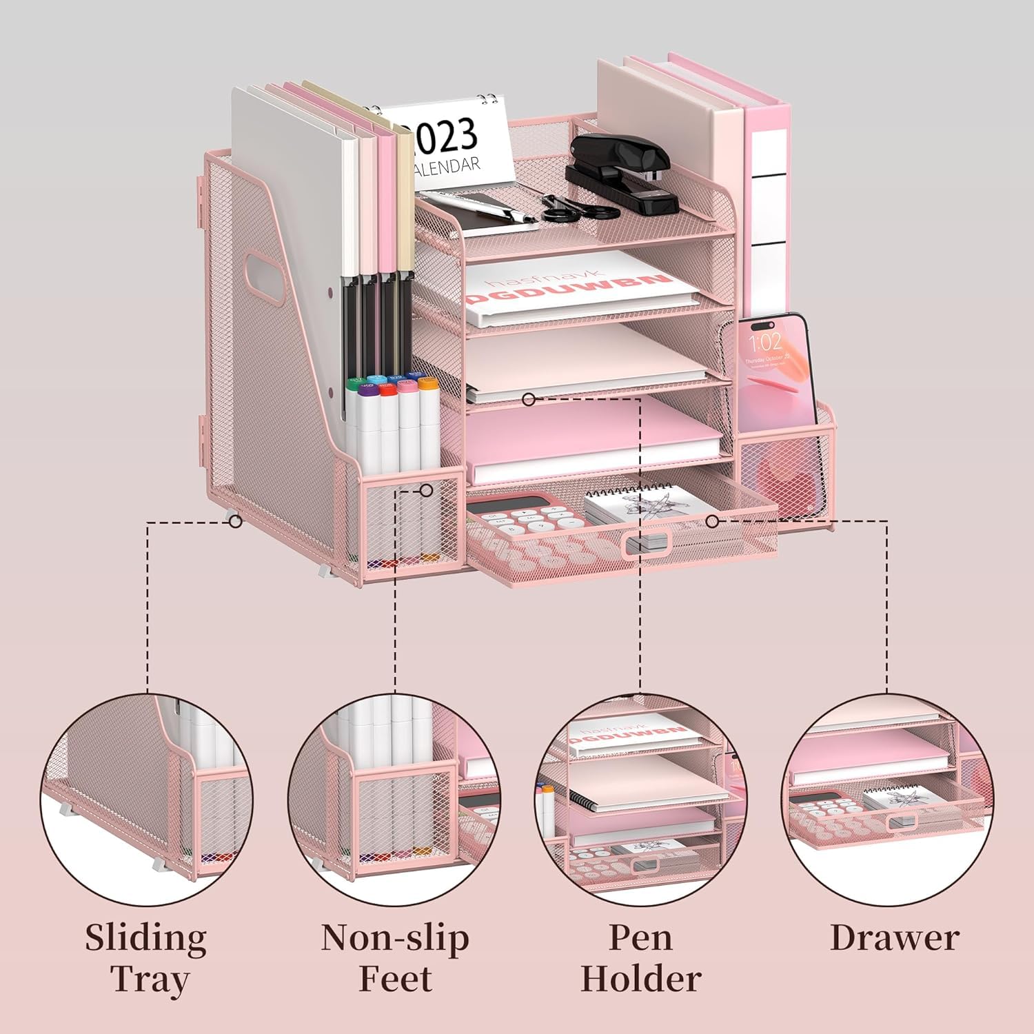 Organizer da scrivania a 5 livelli con porta documenti, vassoio per lettere in rete con porta riviste, organizer da scrivania e portaoggetti con cassetto per forniture per ufficio, casa o