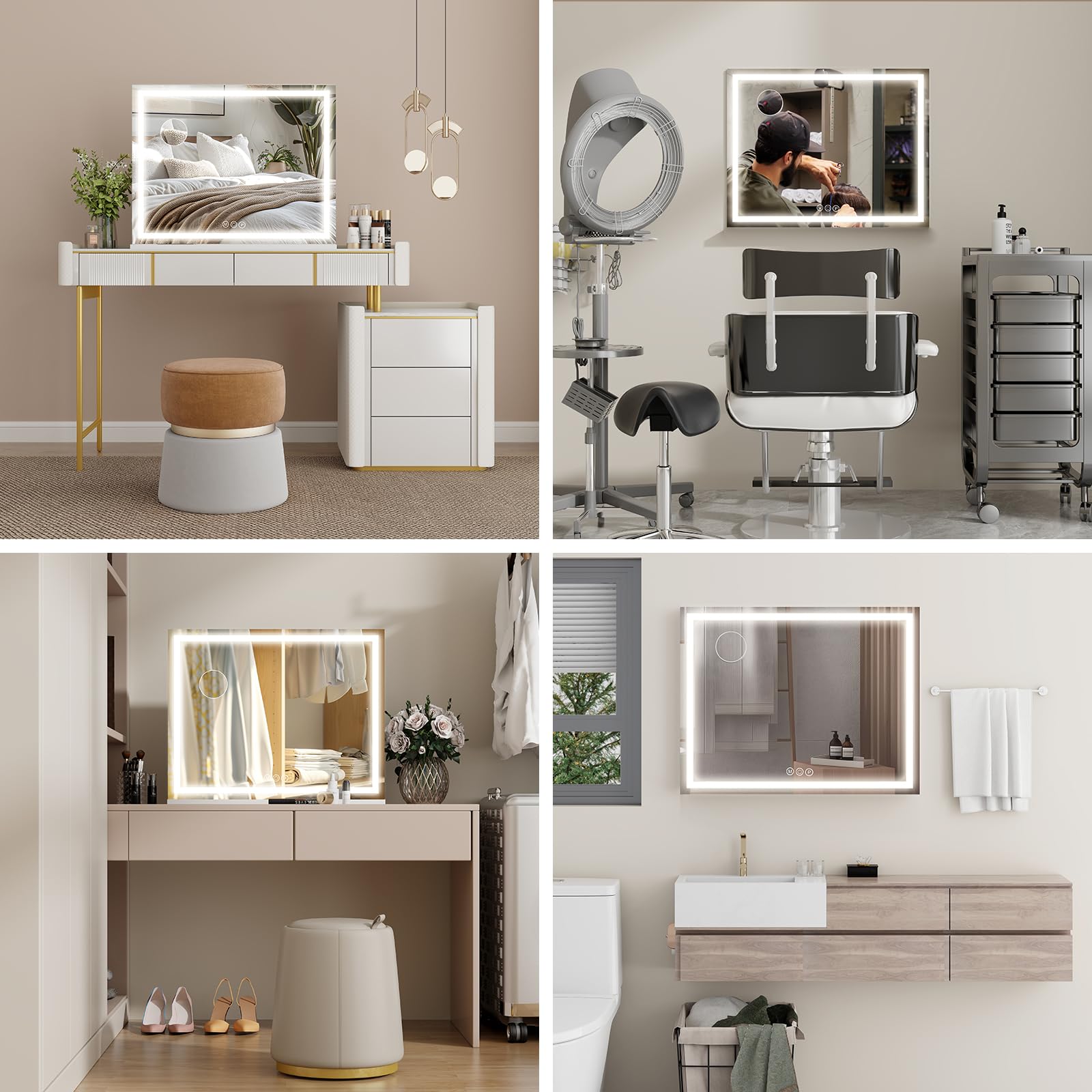 YU YUSING Espejo Maquillaje con Luz, 70x55cm, 3 Modos Iluminación Regulables, Espejo Tocador Grande, Espejos de Mesa, Cargador USB, 10x, Vanity Mirror Tocador Dormitorio, Controles Táctiles, Blanco