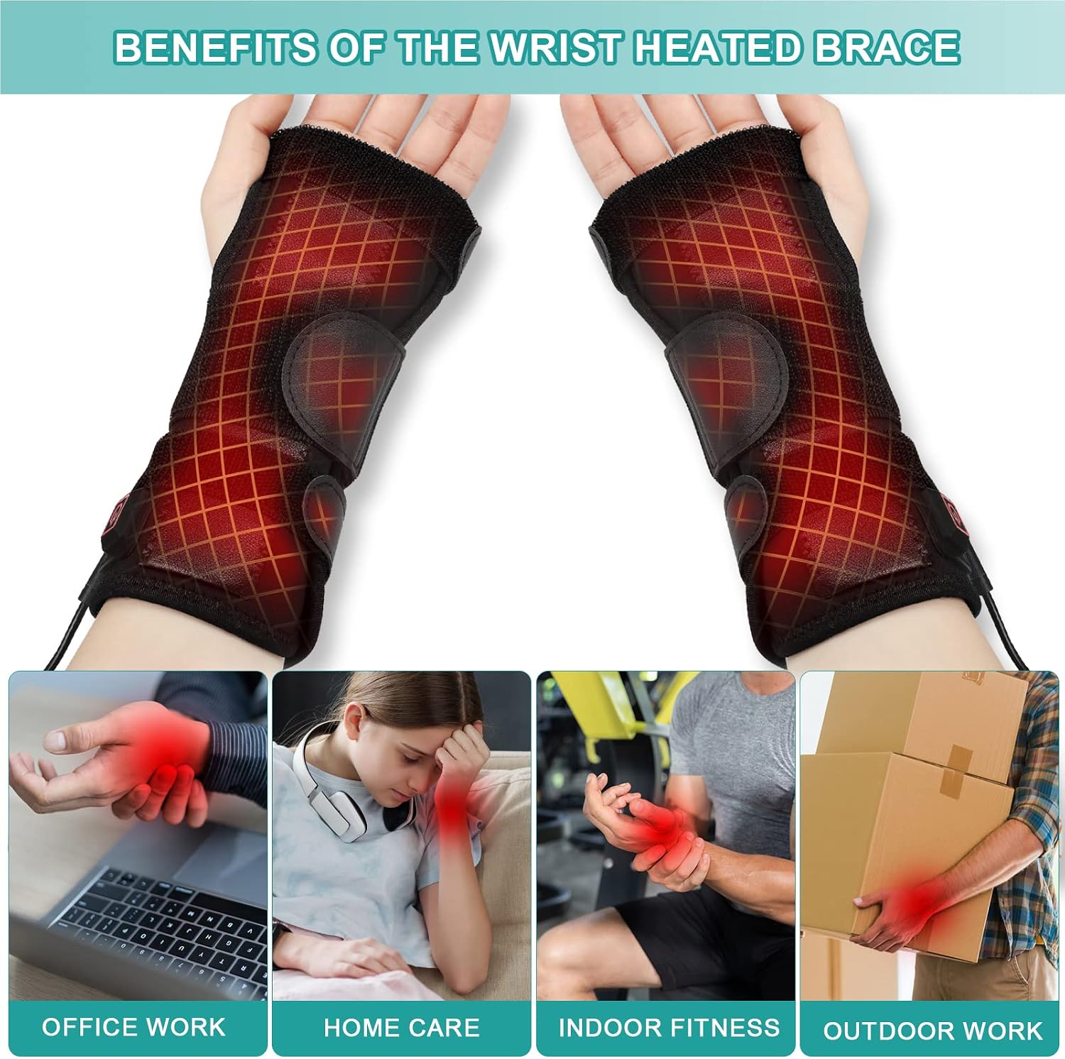 Wrist Thumb Brace Heating Pad for Arthritis and Carpal Tunnel Relief, Heated Wrap for Sprains Trigger Thumb, De Quervain's Tenosynovitis, Tendonitis Wrist Hand Pain Relief(No Battery)（L）