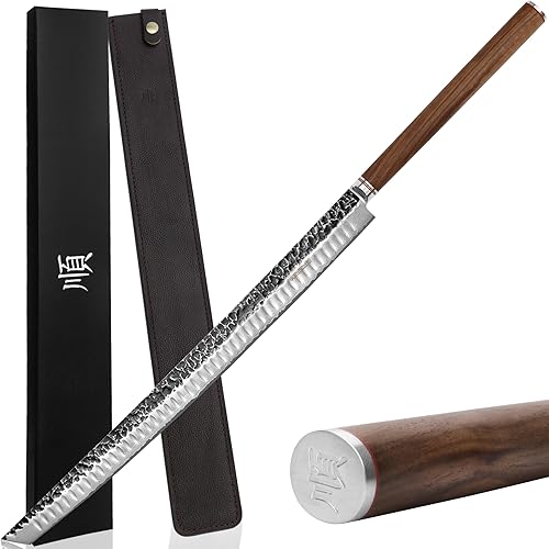 YOUSUNLONG Sakimaru Cuchillo Ultra Yanagiba de 23 pulgadas, hoja de acero de Damasco de martillo japonés, cortador de chef adecuado para cortar