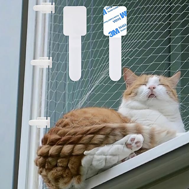 TenaLucy 60 Piezas Sujeción para Red de Protección Felina,Exteriores Cinta Red de Fijación para Gatos Ganchos…
