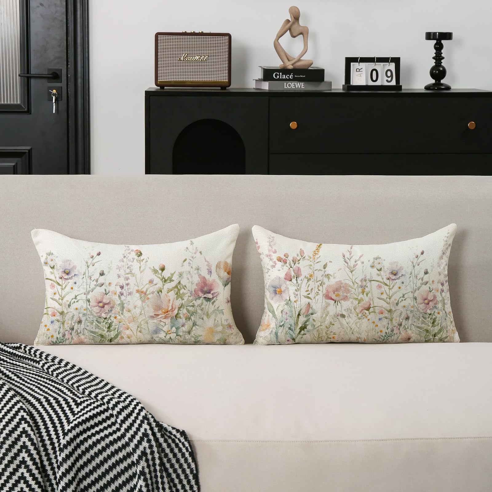 TAJWE Spring Floral Lumbar Pillow Covers 12x20 Set Of 2 - Beautiful Flower Pattern Cushion Cases For Sofa Decor