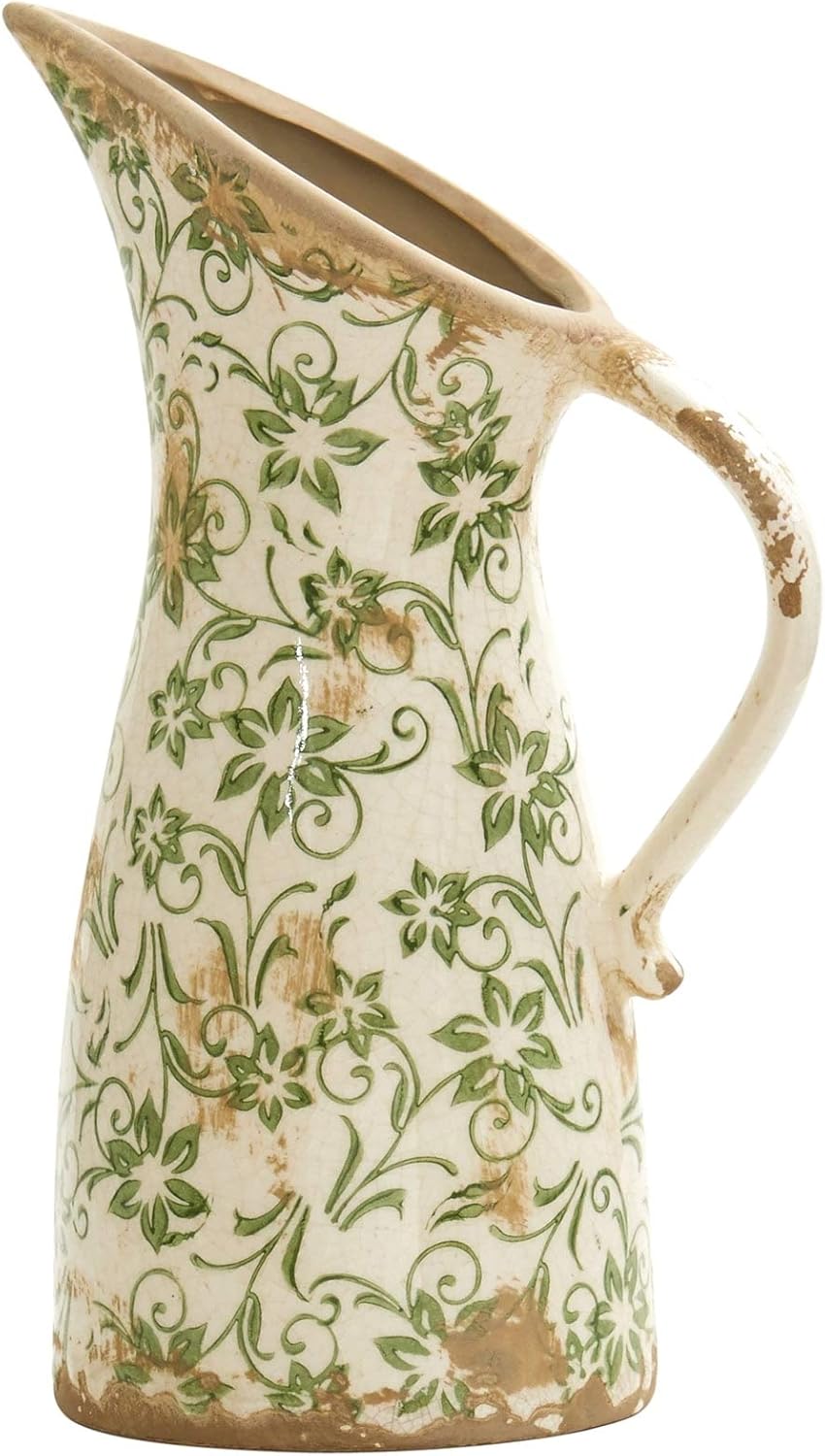 Unknown1 6.5" Tuscan Ceramic Green Scroll Pitcher Vase Traditional