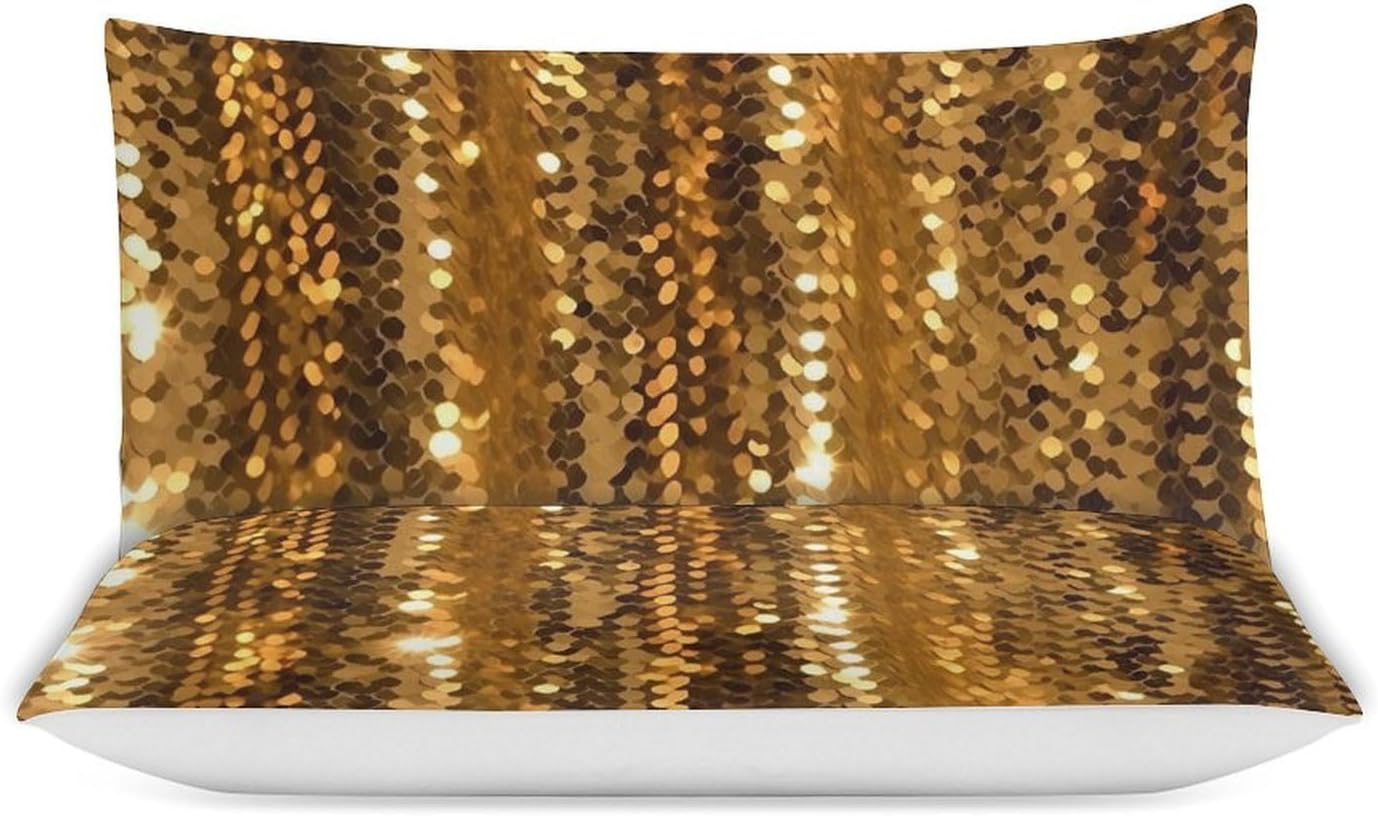 Duvet Cover Queen Size Bedding Set with 1 Duvet Cover 2 Pillow Shams Gold Sequin Sparkle Cover Set with Zipper Closure