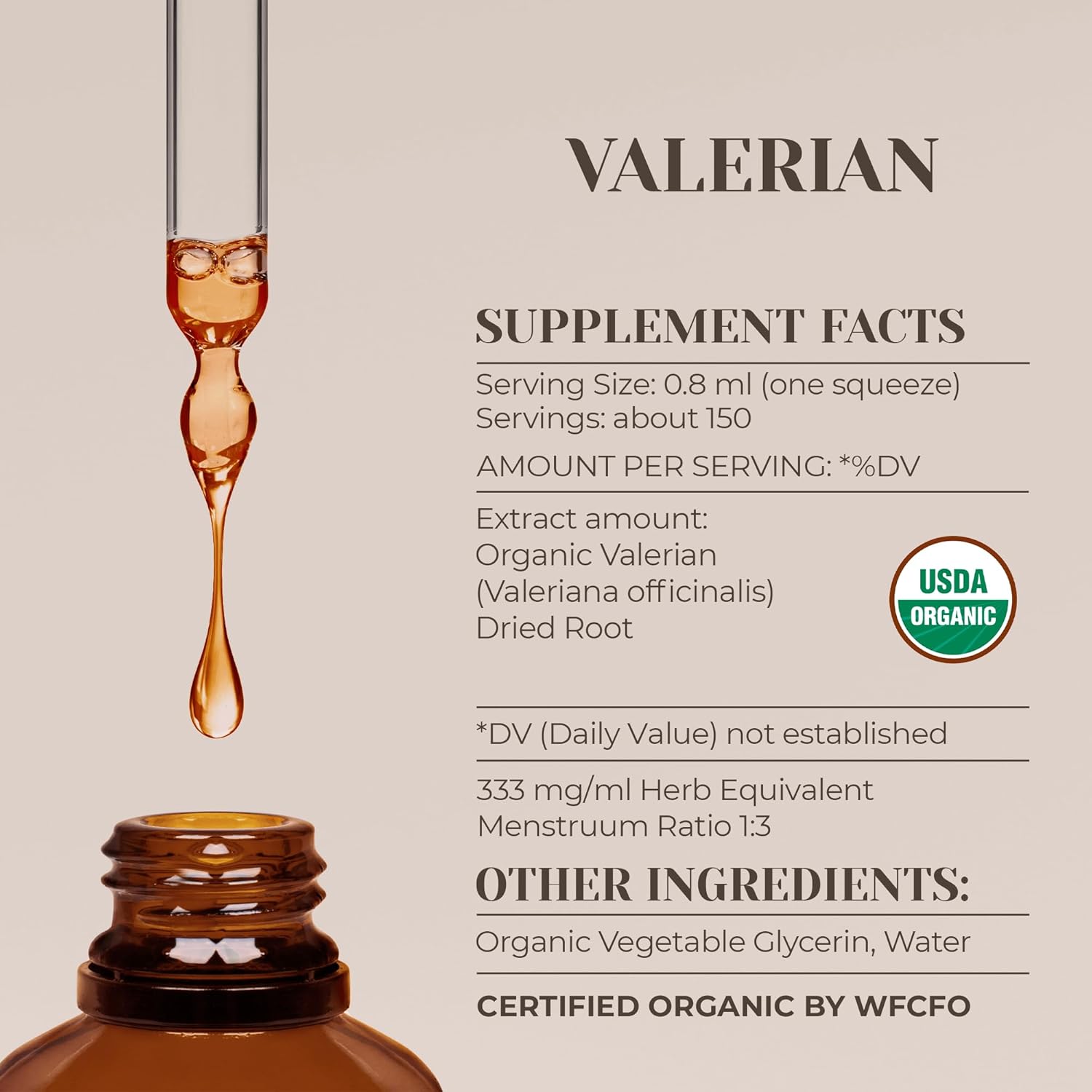 Valerian USDA Organic Alcohol-Free Extract | Dietary Supplement, High-Potency Tincture | Natural Certified Organic Valerian (Valeriana officinalis) Dried Root (4 oz)