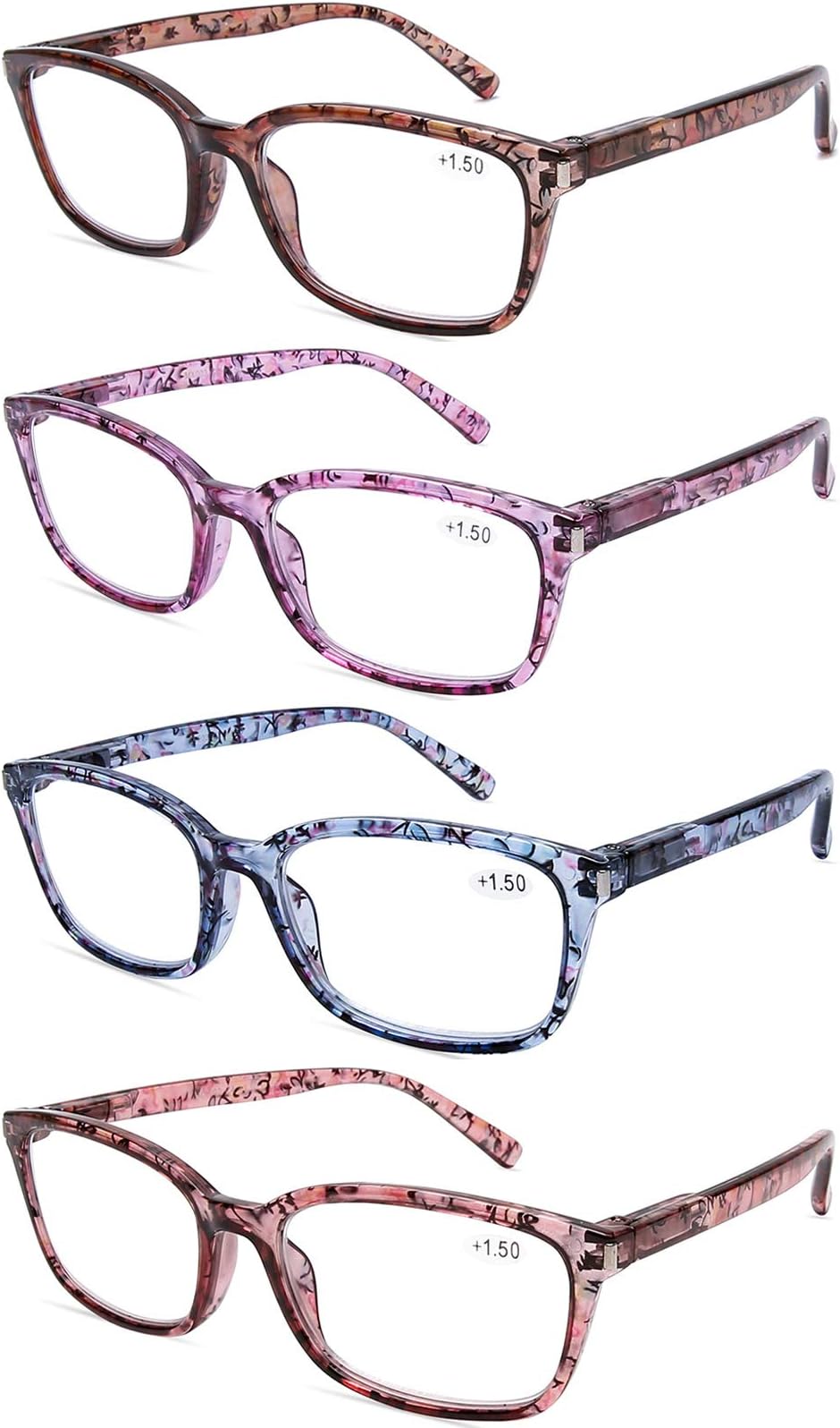 DOOViC 4 Pack Computer Reading Glasses Blue Light Blocking Anti Eyestrain Spring Hinge Stylish Readers for Women