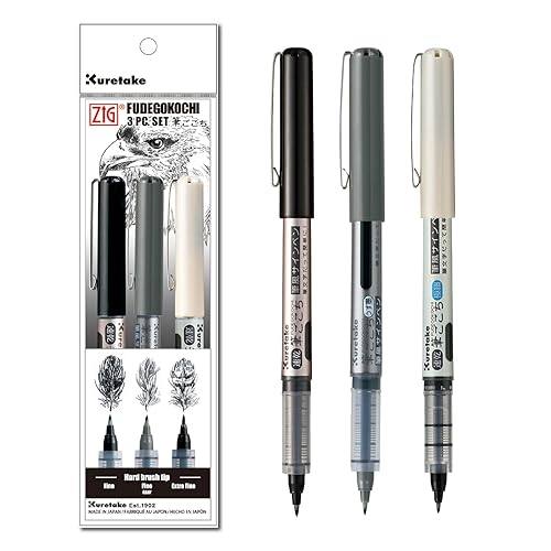 Kuretake Zig Inktober pen set, for Illustration, Manga Drawing, Lettering and Calligraphy, Professional Artist, Made in Japan (FUDEGOKOCHI(3pcs.)) - FUDEGOKOCHI(3pcs.)