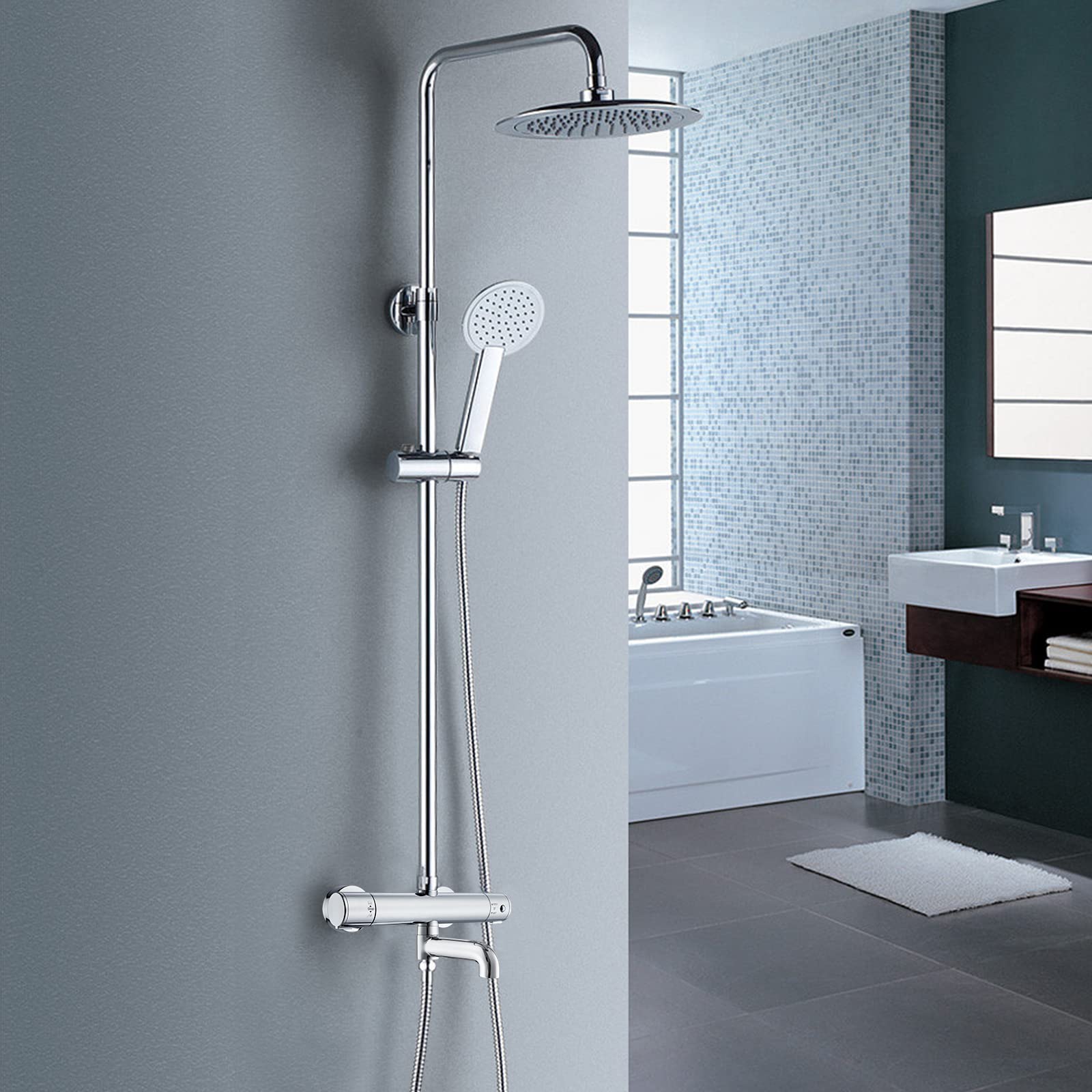 Thermostatic Shower Mixer Valve Modern Chrome - Wall Mounted With 2 ...