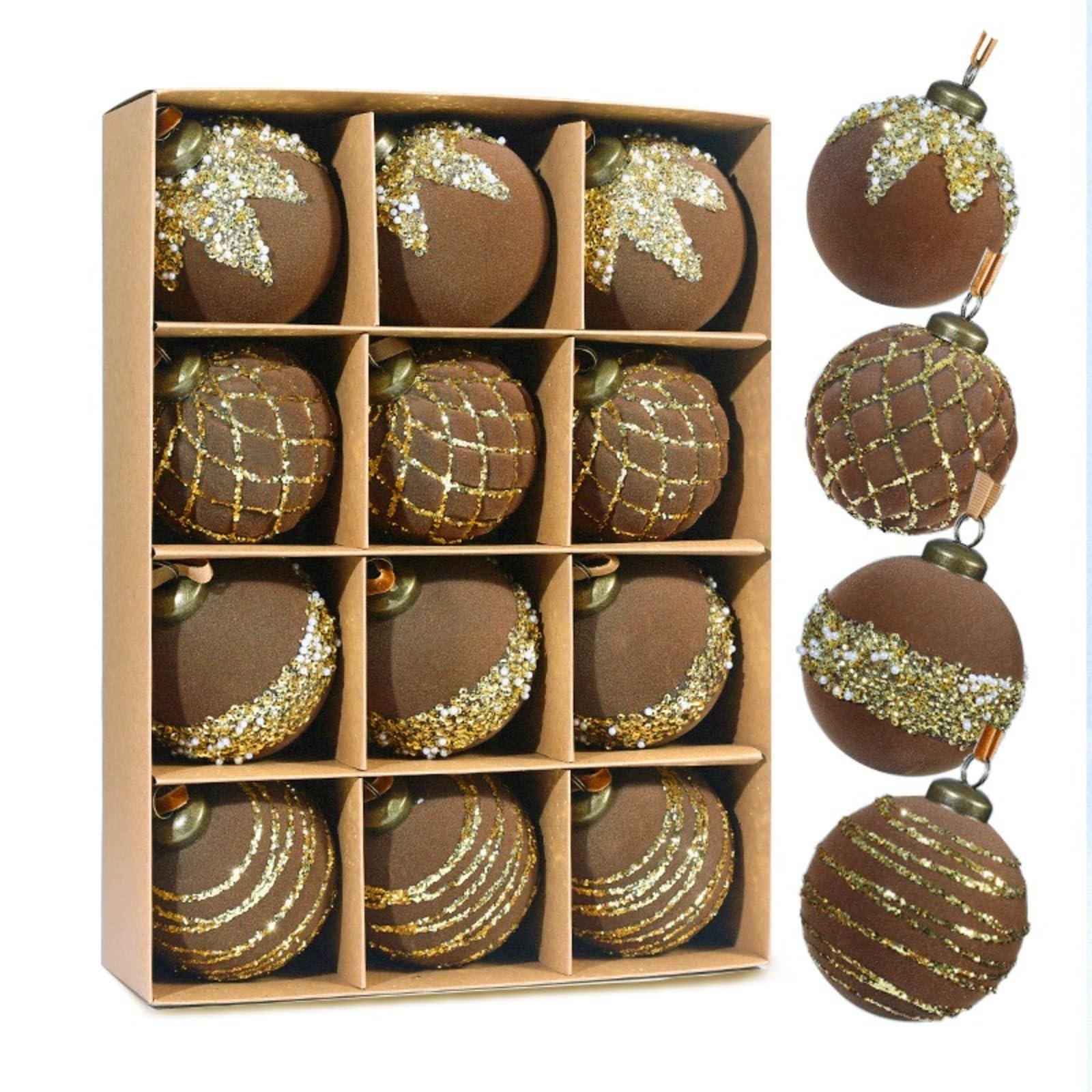 Suspensions boules de Noël floquées pour une décoration de salon chaleureuse - 2