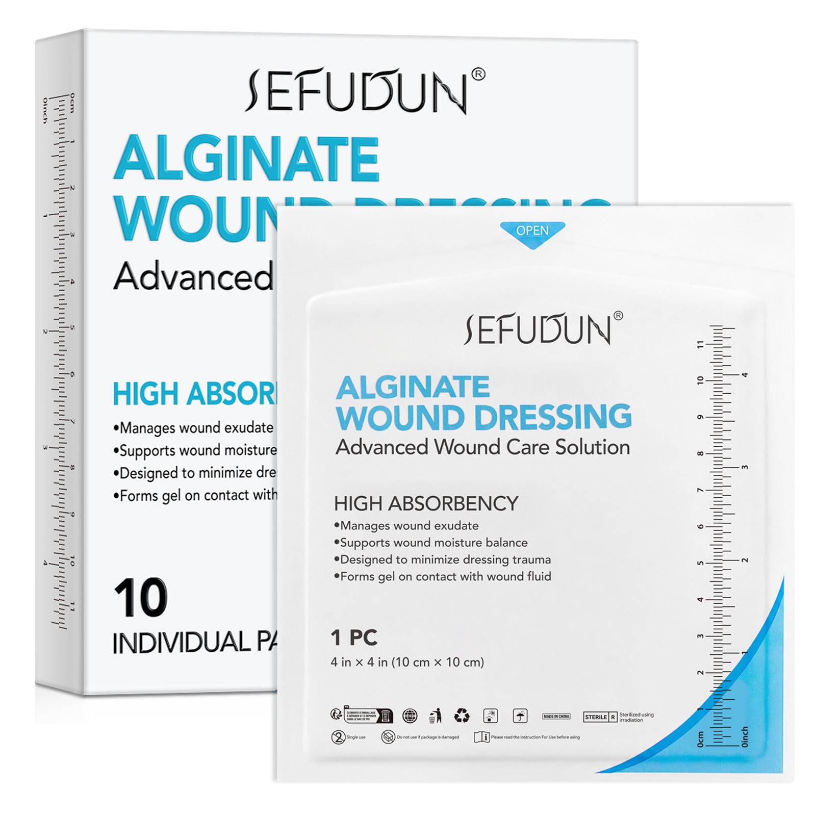 Alginate Wound Dressing, 4'' x 4'' Patches,10 Individual Sterile Pads, Soft and Highly Absorbent Dressing Gauze, Non-Stick Padding-image-43