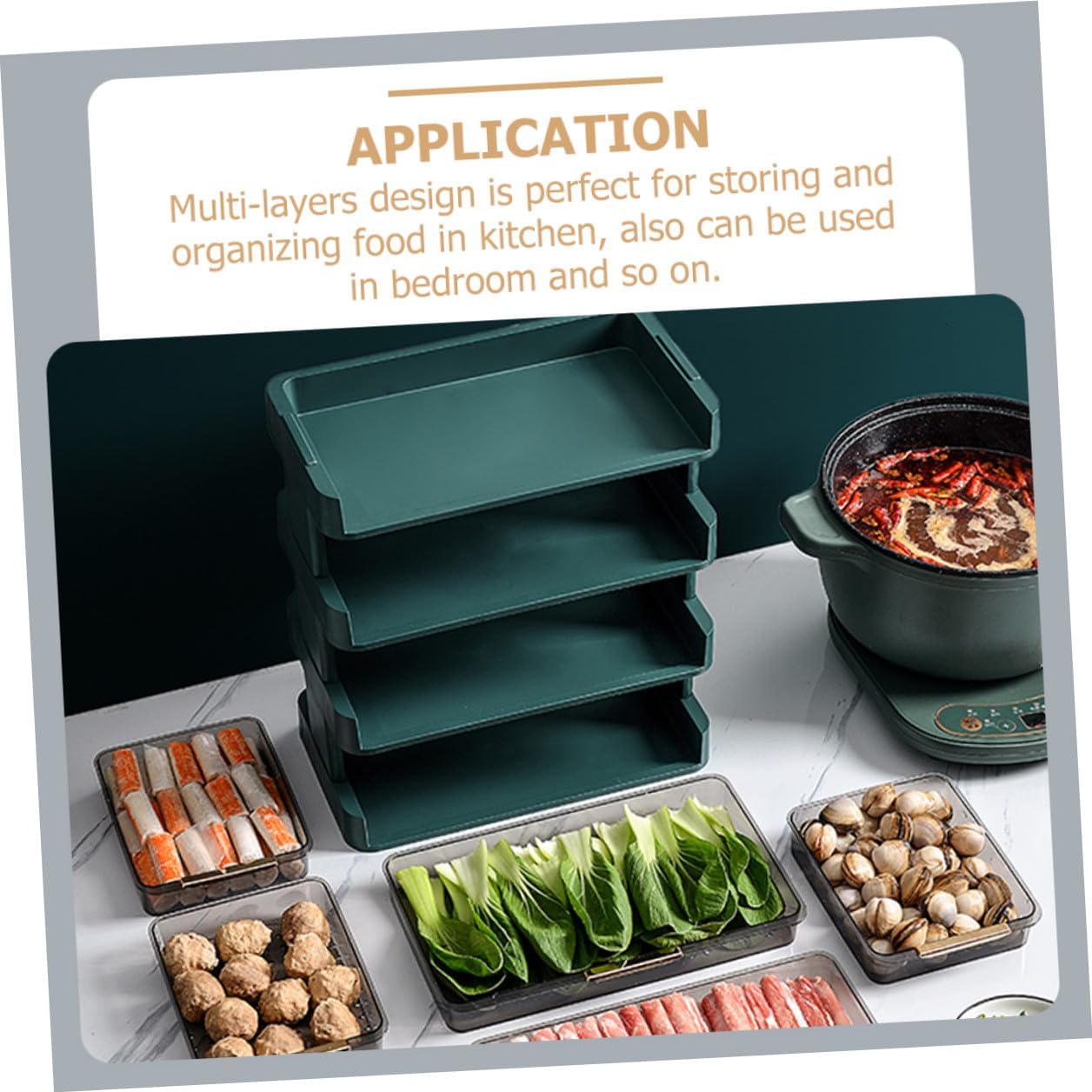 Multi-Layer Kitchen Storage Rack 3-Tier Plastic Vegetable Holder with Drainage Tray Stackable Hot Pot Side Plate Organizer for Countertop Food Storage