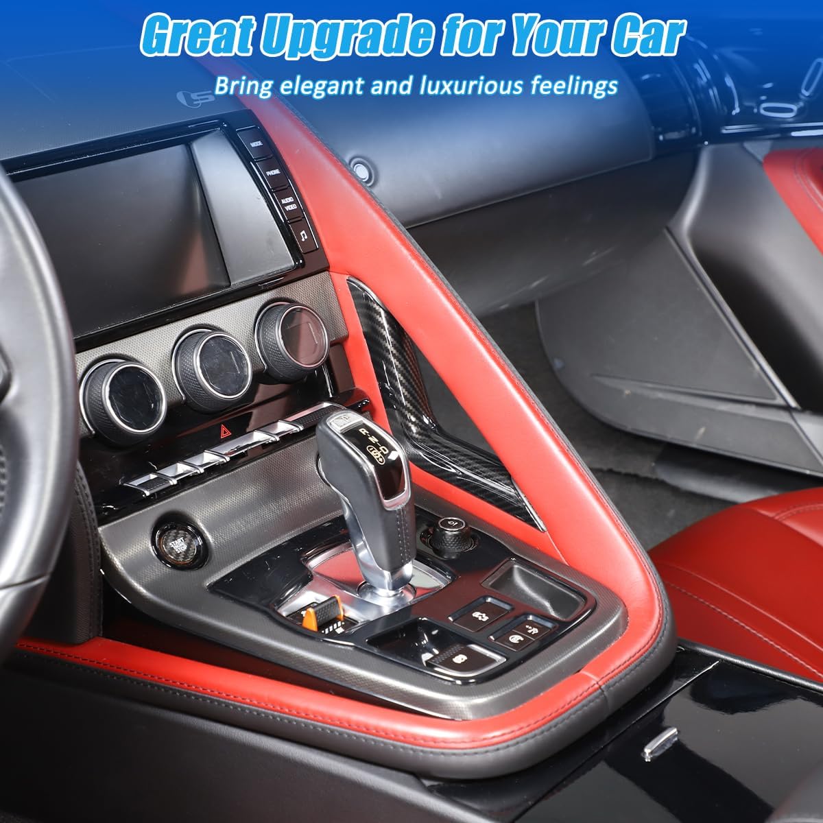 ABS Car Console Center Gear Shift Side Strip Trim Cover for Jaguar F-Type 2013-2024 Gear Shift L-Shaped Right Side Cover Trim Accessories (Carbon Fiber)