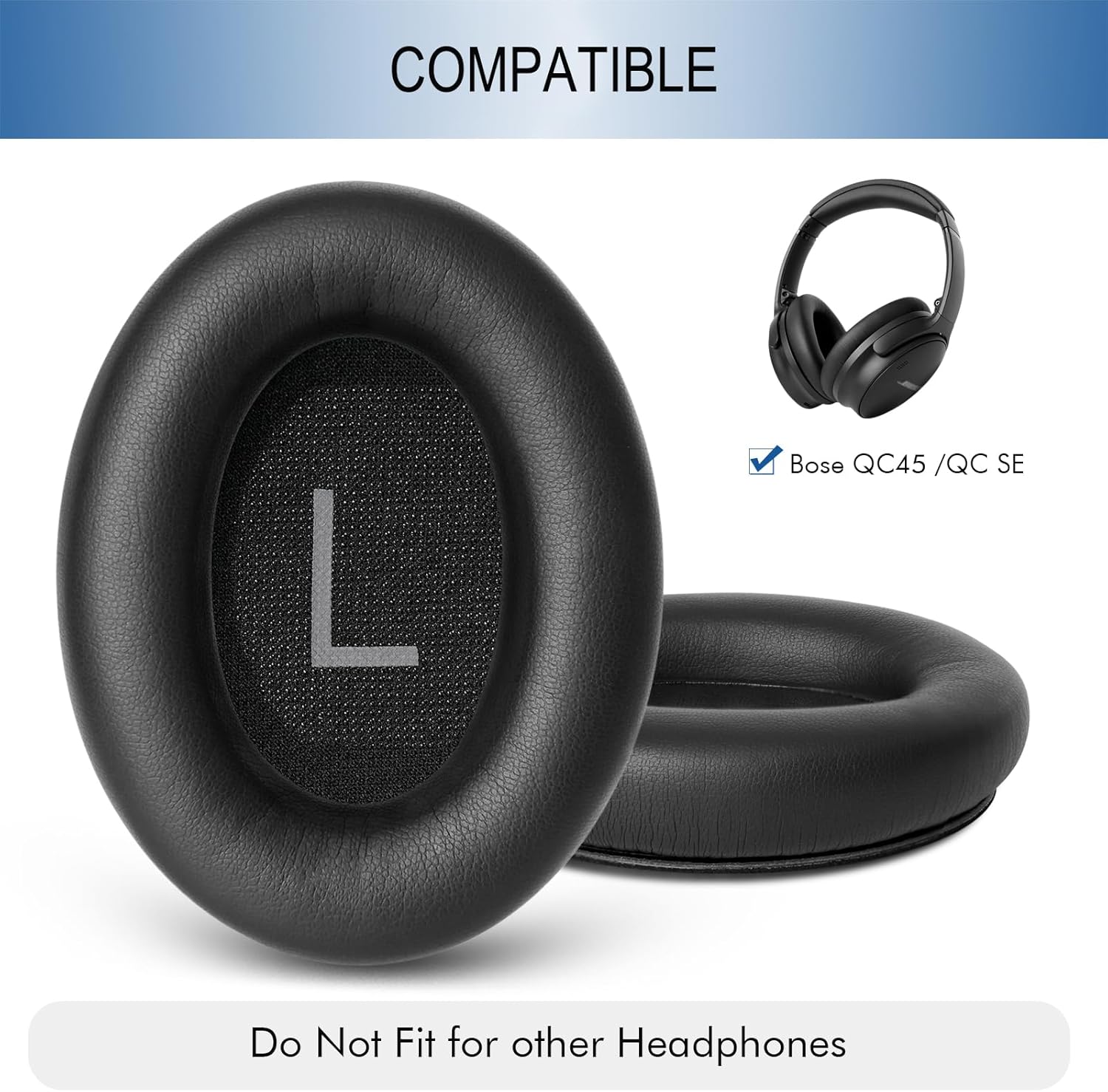 GEVO Replacement Ear Pads for Bose QC45, Ear Cushions for Bose QuietComfort 45 (QC45) & Quiet Comfort SE (QC SE) Headphones, Earpads with Softer Leather Noise Isolation Foam (Black) - Image 2