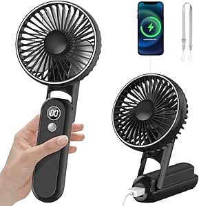 CNMTCCO Handventilator - 6 Geschwindigkeiten & LED Anzeige | Wiederaufladbar 2600mAh | Faltbar