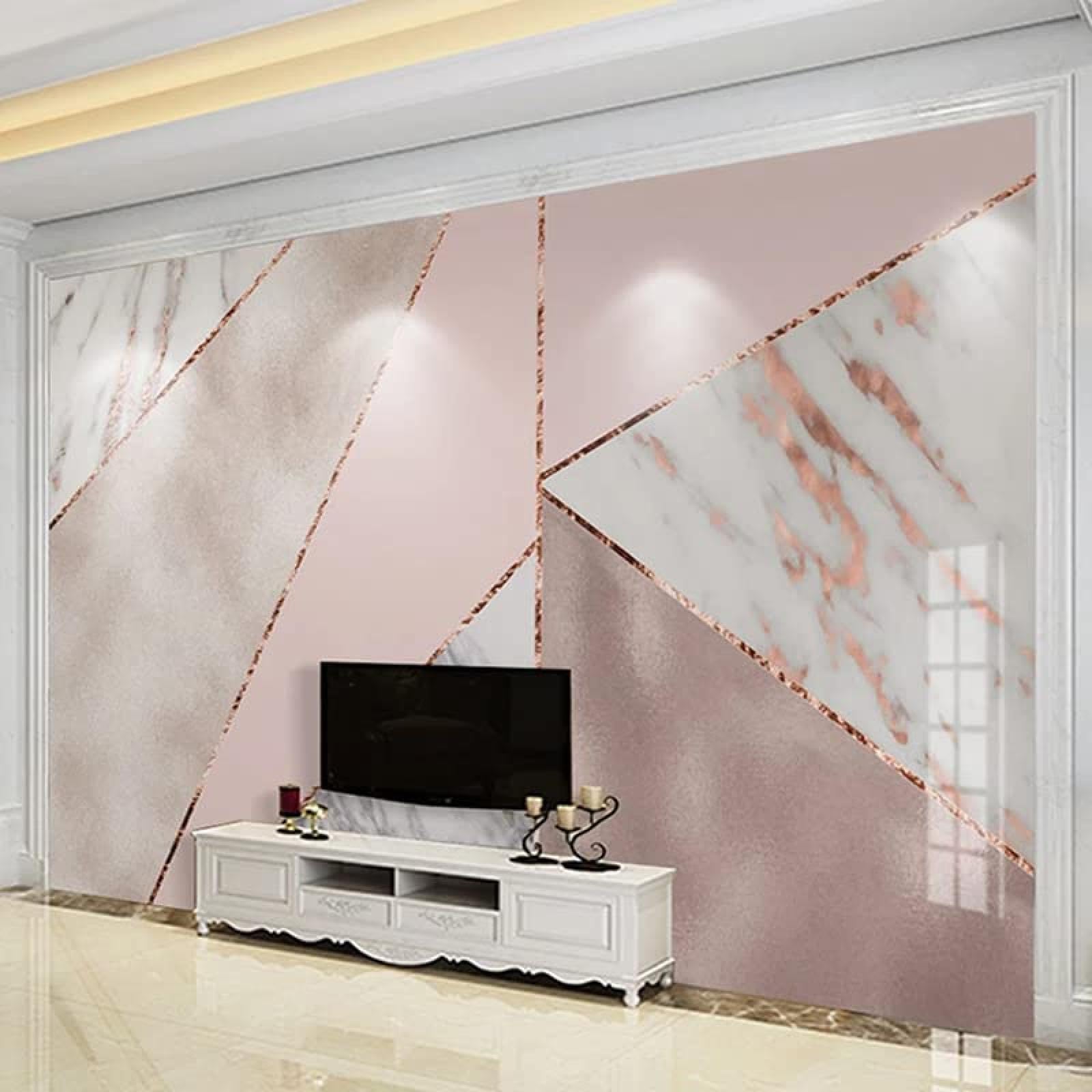 Abstract Geometric Pink White Marble Wall Murals Wallpaper, Modern Rose Gold Textured Lines Large Wall Paper Wall Murals Space, Suitable for Living Room Bedroom Home Decoration-78.7