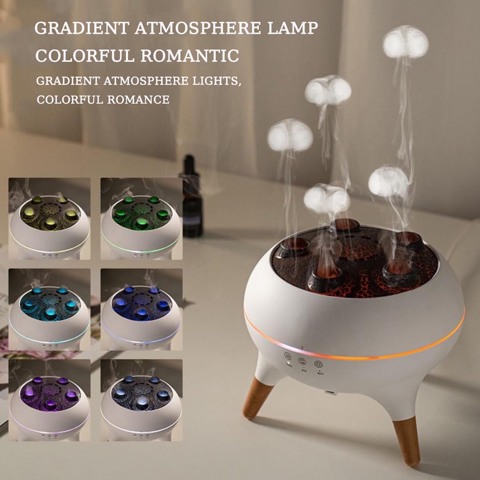 Nawilżacz Z Dyfuzorem Do Aromaterapii 250 Ml Z Olejkami Eterycznymi - Jellyfish Mist Ring Design, 7-kolorowa Dioda Led I 2 Tryby Mgły, Automatyczne Wyłączanie Do Sypialni, Dużego Pokoju