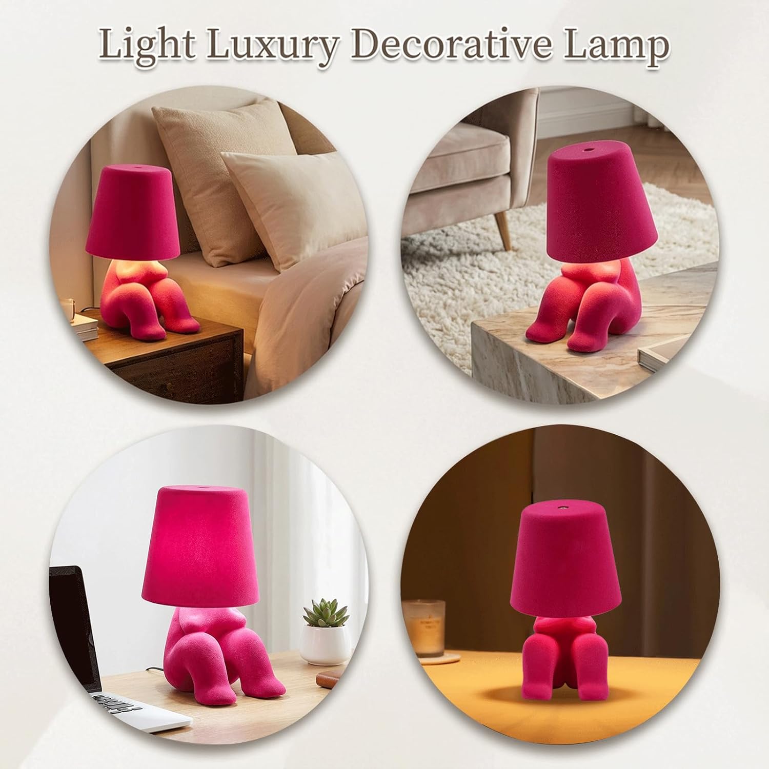 Bedside Touch Control Table Lamp, Golden Decor Thinker Statue LED Table Lamp with USB Port, 3 Way Dimmable Modern Night Light Nightstand Lamp for Home Living Room Office Shelf Decor (Pink-H)