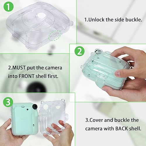 Miniatura 3 de Aenllosi Funda transparente para cámara Fujifilm Instax Mini 12, funda protectora para cámara de película instantánea con bolsillo para guardar 10