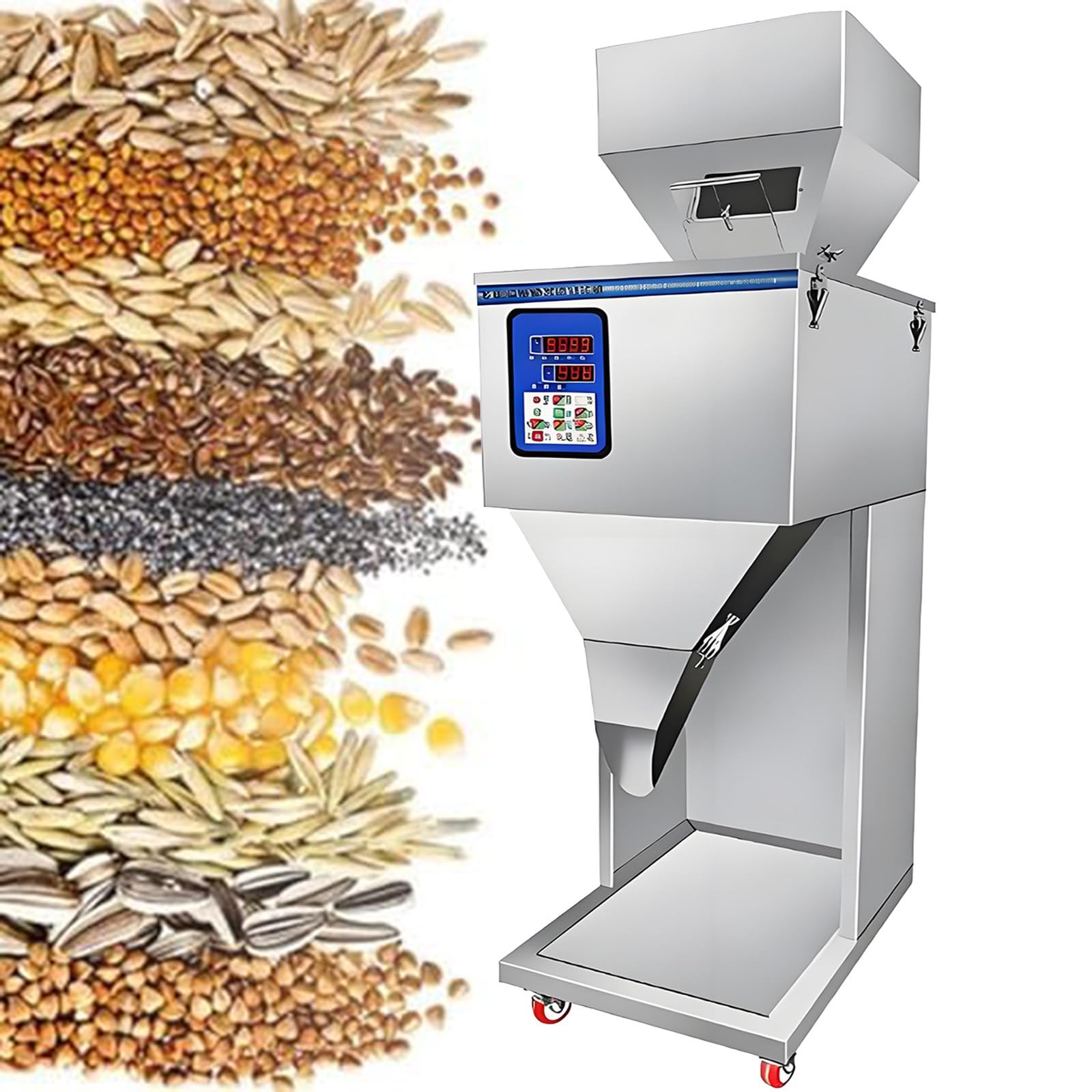 Macchina per il riempimento di particelle, 10-999G/10-1500G Distributore automatico di particelle Macchina per il riempimento di sottoimballaggi, gamma di riempimento regolabile con pedale per semi di