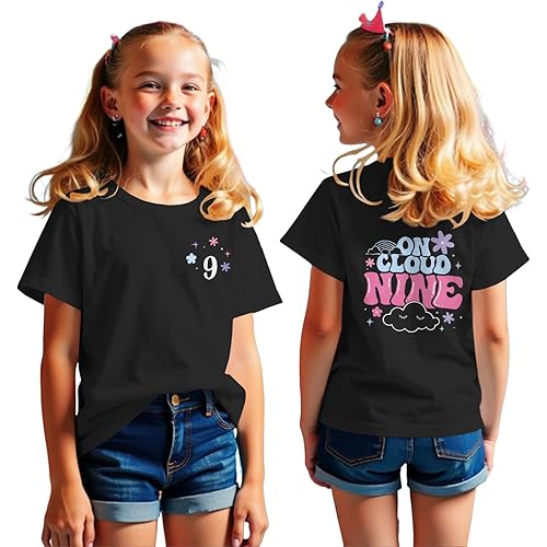 On Cloud Nine Birthday Girl Shirt 9th Birthday T-Shirt Kids 9 Years Old Birthday Party Short Sleeve Summer Tee Tops