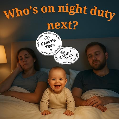 Miniatura 4 de Nueva moneda de decisión para padres con funda de cuero  Mommy vs Daddy Turn  Divertido recuerdo para compartir deberes de cuidado del bebé y tareas