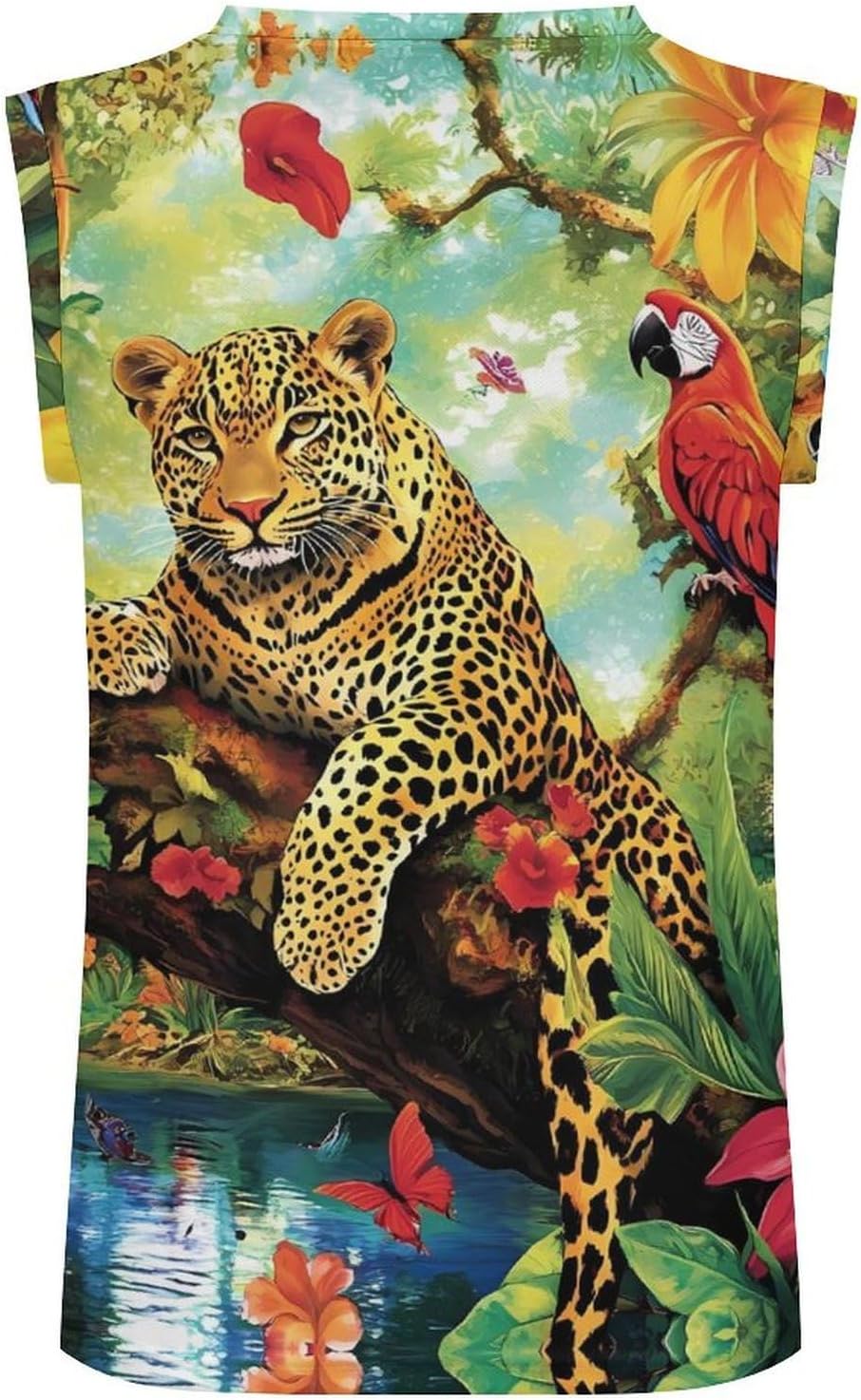 Tropical Forests Parrots and Leopard Men's V-Neck Basketball Tank Top Sleeveless Workout Tank Shirts Gym Fitness Tees Vest