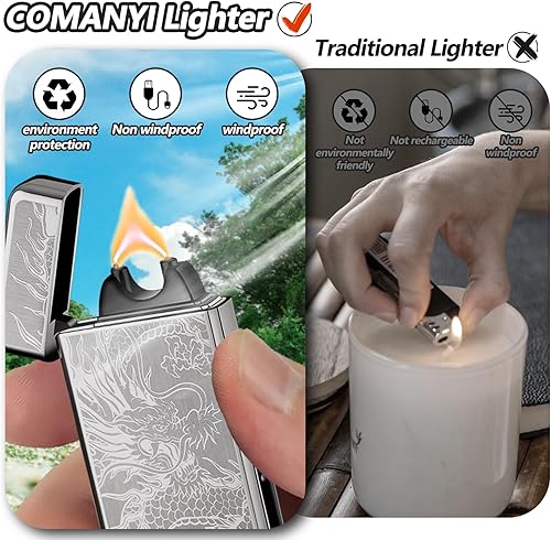 Miniatura 3 de Encendedor eléctrico recargable con USB con plasma de arco, resistente al viento, indicador de batería LED de alta potencia para velas, fuegos Negro