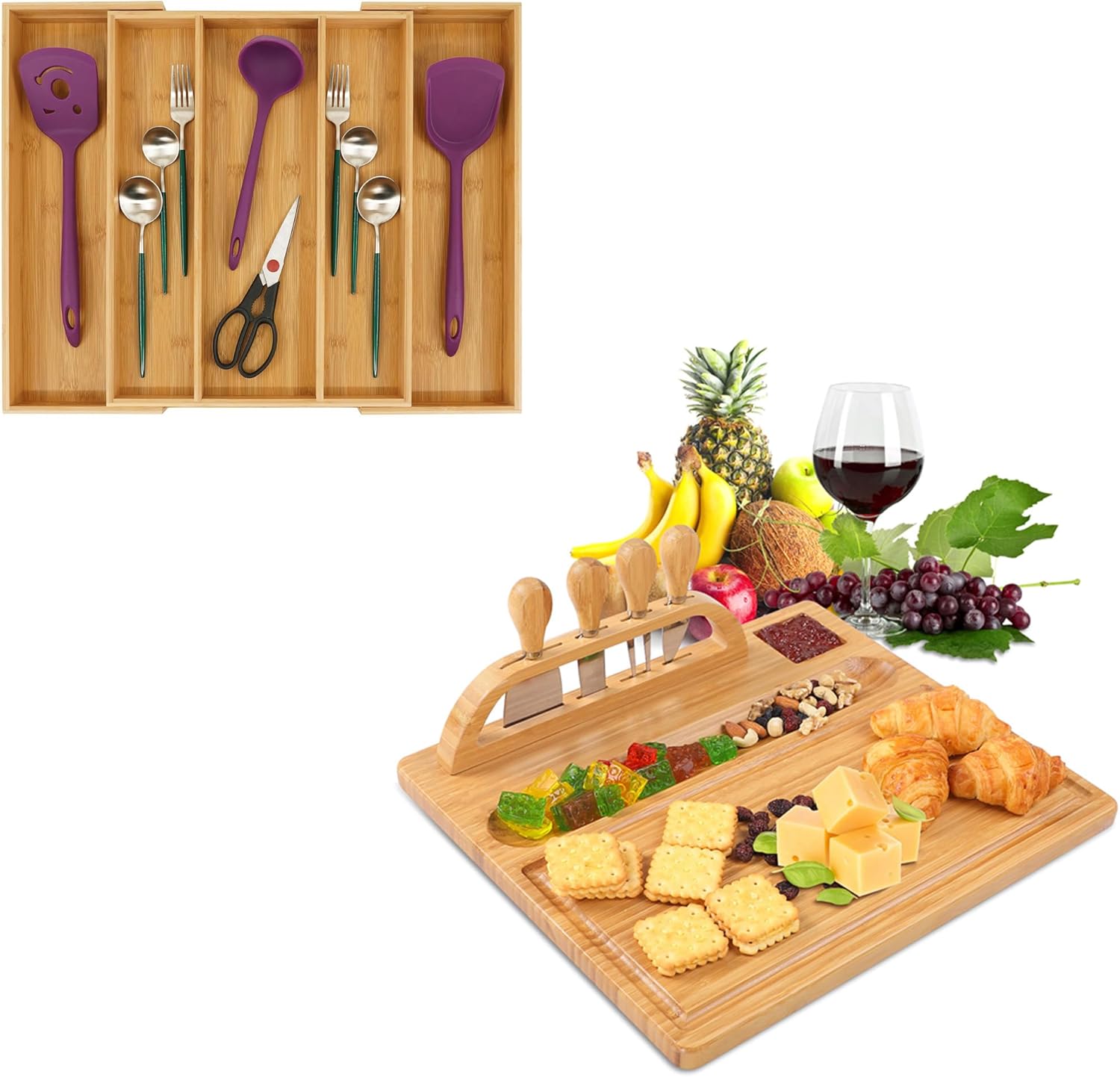 Utoplike Bamboo Expandable Kitchen Drawer Organizer