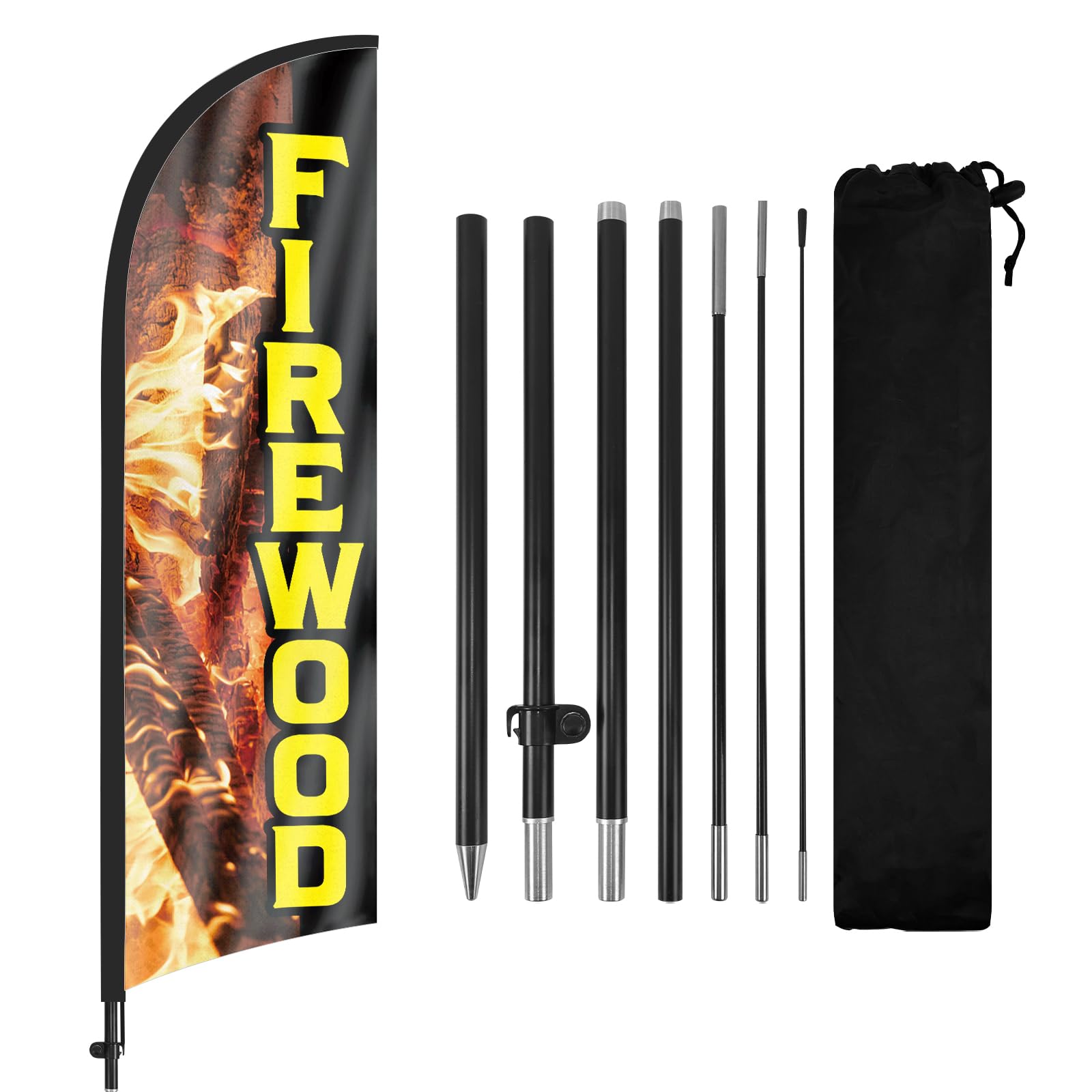 Firewood Feather Flag with Pole Kit 8Ft Tall, Roadside Advertising Sign Flag for Wood Inventory, Farms Seasonal Supply Points