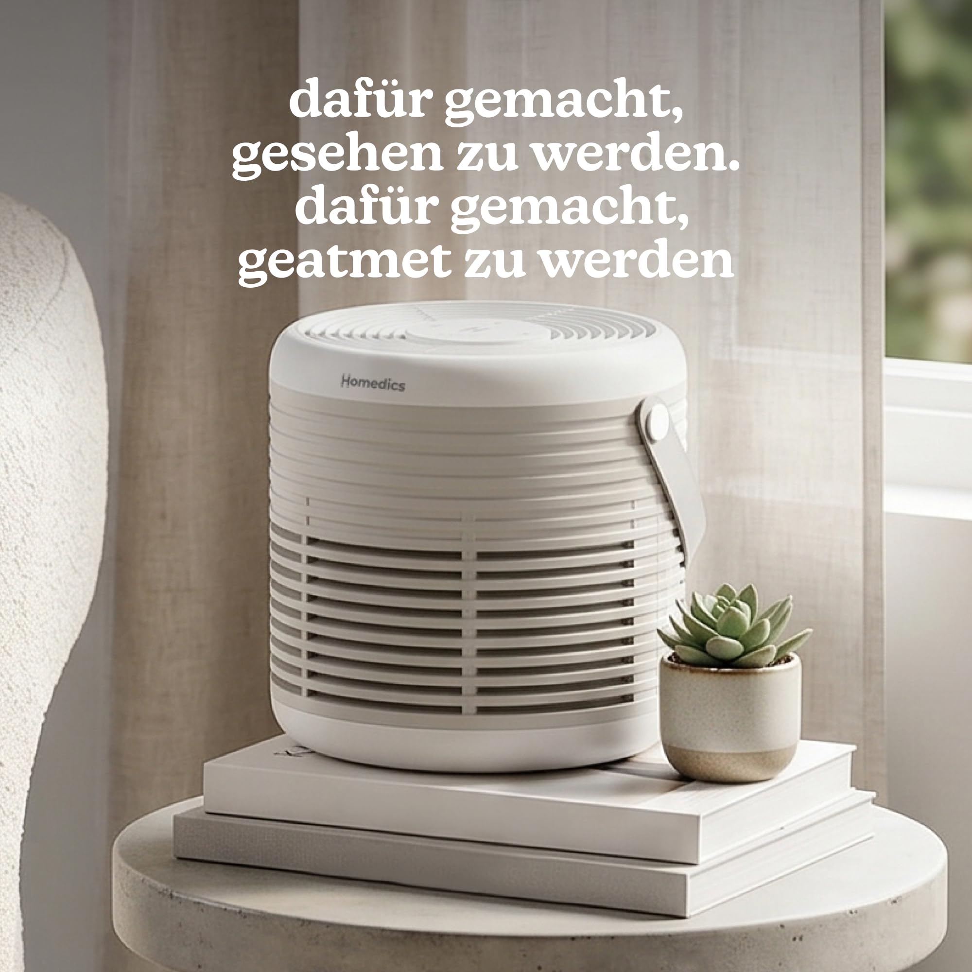 Homedics WhisperPure Comfort Luftreiniger, True HEPA, Beige | Für Zuhause & Büro, Leise, Tragbar, 3-in-1-Filtration, Gegen Staub, Pollen & Gerüche, 3 Geschwindigkeiten