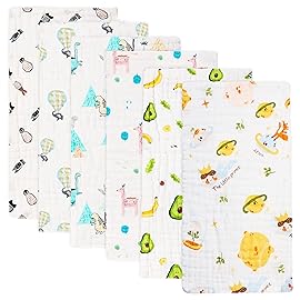 FOOK FISH Muslin Burp Cloths Cotton Burping Cloth 20\'\' X 10\'\' Pack of 6 for Baby Spit Up Cloths for Newborn,Absorbent,Soft,Large,6 Layers,Baby Burp Rags,Unisex,for Boys and Girls(Colorful)