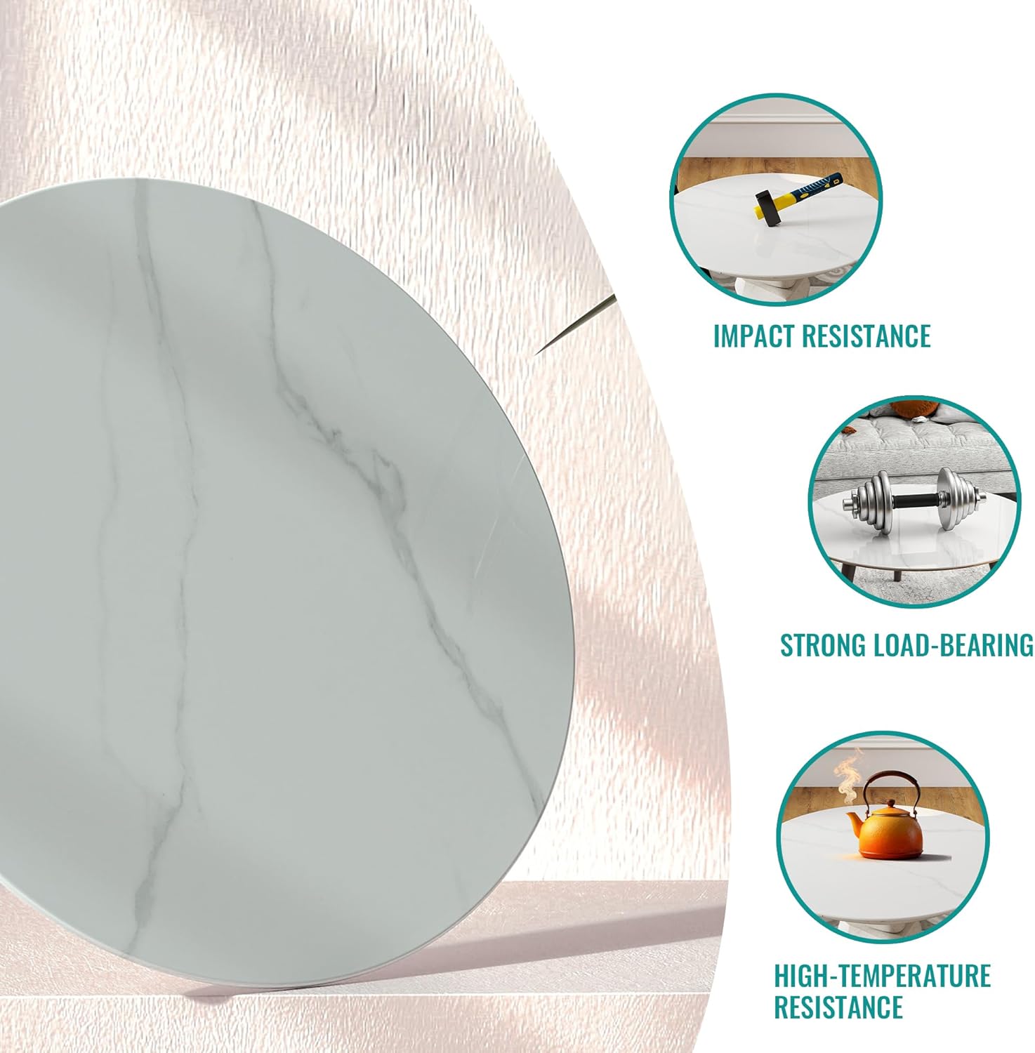 20" Round Tempered Glass Table Top, Marble Glass Surface Protector Heat & Scratch Resistant Multipurpose for Dining, Coffee, Restaurant, Office and End Table (White Marble Pattern, 20 Inch)