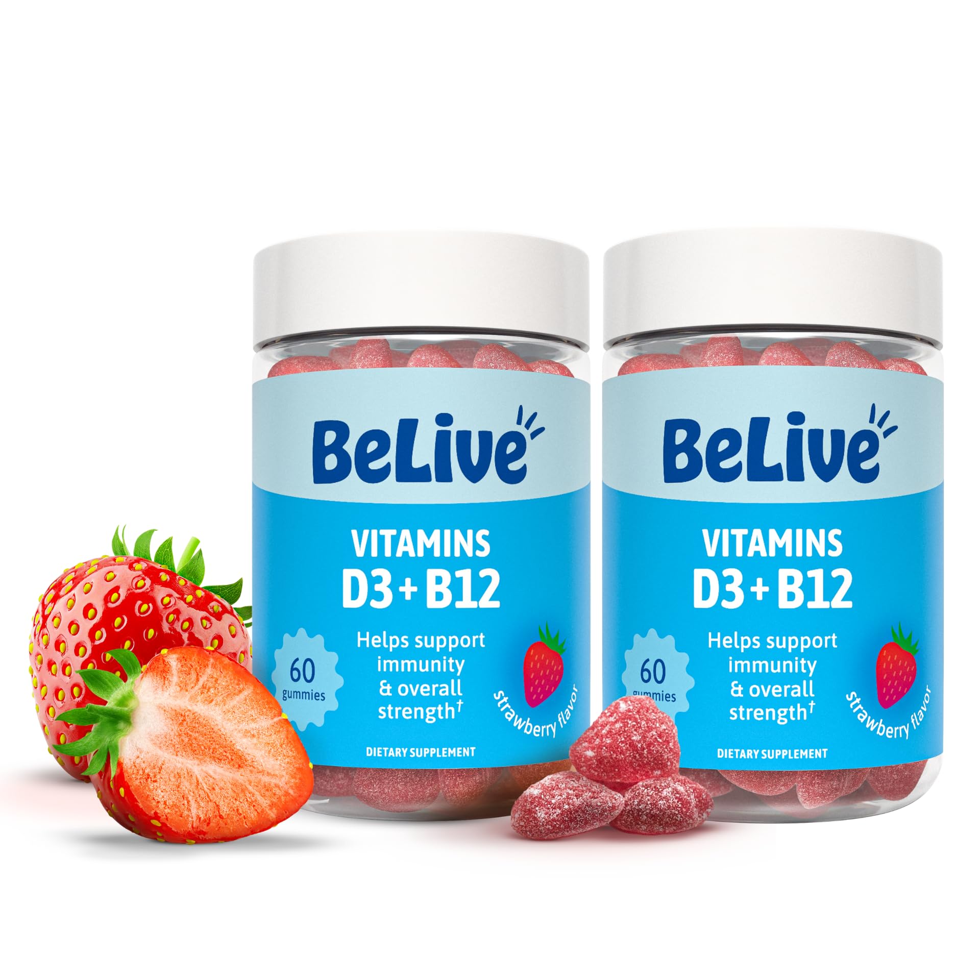 BeLive Vitamin D3 Gummies with B12 Vitamins - Immune Support Gummies with Vegan Vitamin B12 & D3, Provides Enhanced Bone & Muscle Strength, Hearth