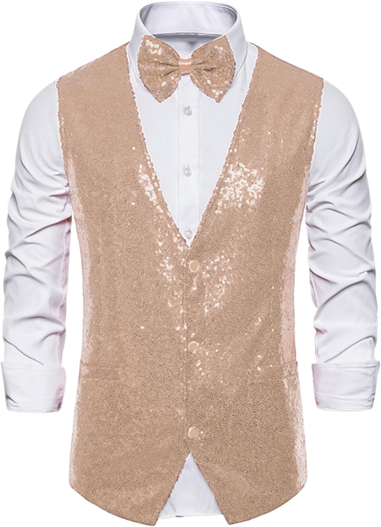 Lars AmadeusMen's Sequin Waistcoat Shiny Sleeveless Party Prom Dress Suit Vest with Bow Tie