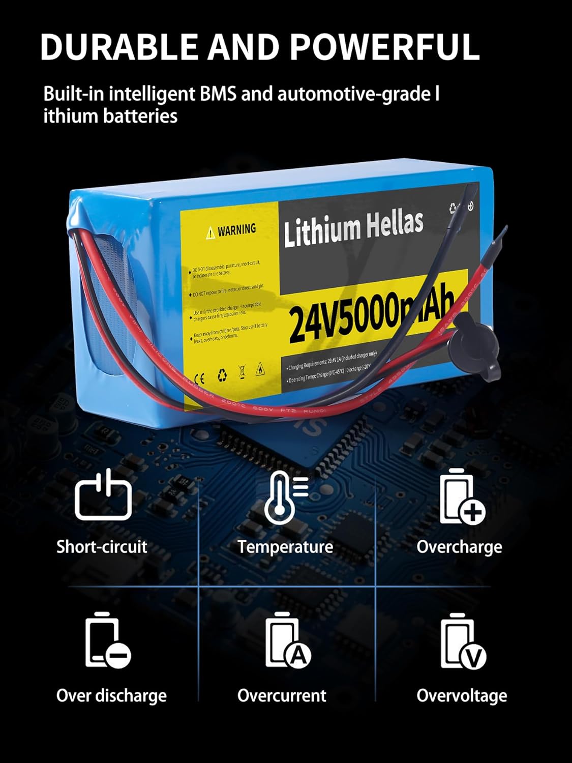 24V 5Ah Lithium Battery with 29.4V 1A Charger, 24 Volt Rechargeable Battery for DIY Projects - Image 4