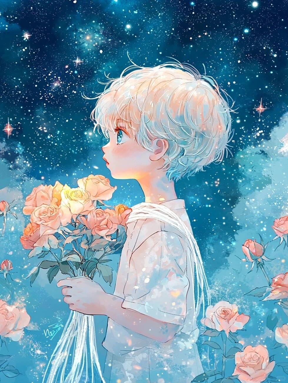 Henypt Cross Stitch Kit Boy and Flowers DIY Arts Aand Craft Kit for Adults Beginners with Accessories Handmade DIY/Gifts 14CT 80x100cm