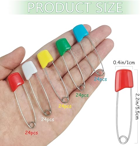 Miniatura 2 de 120 pasadores de pañal, pasadores de seguridad para bebés de 2.2 pulgadas, coloridos pasadores de pañales de acero inoxidable para pañales de tela,