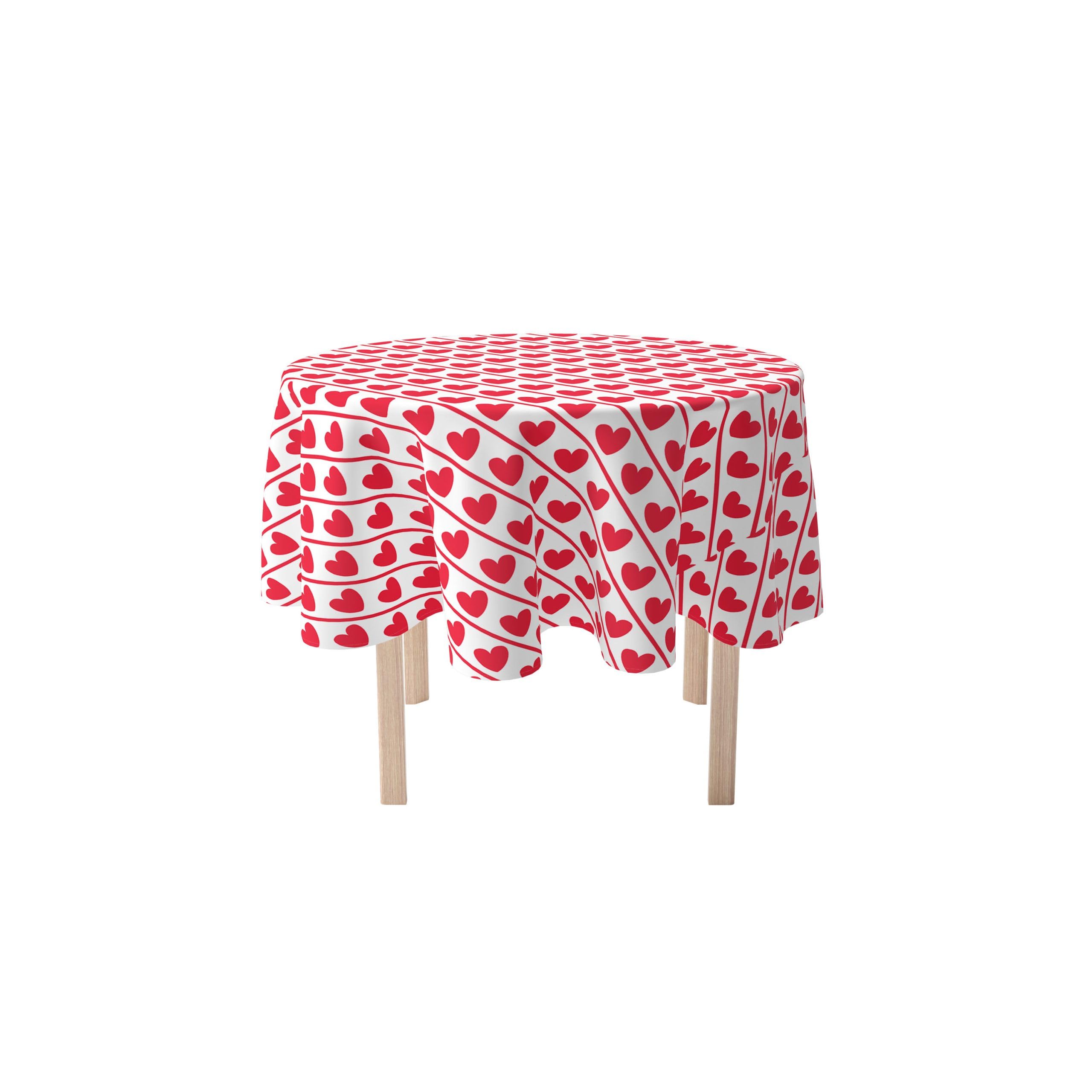 Nappe ronde à rayures diagonales motif cœurs 177,8 cm linge table salle manger