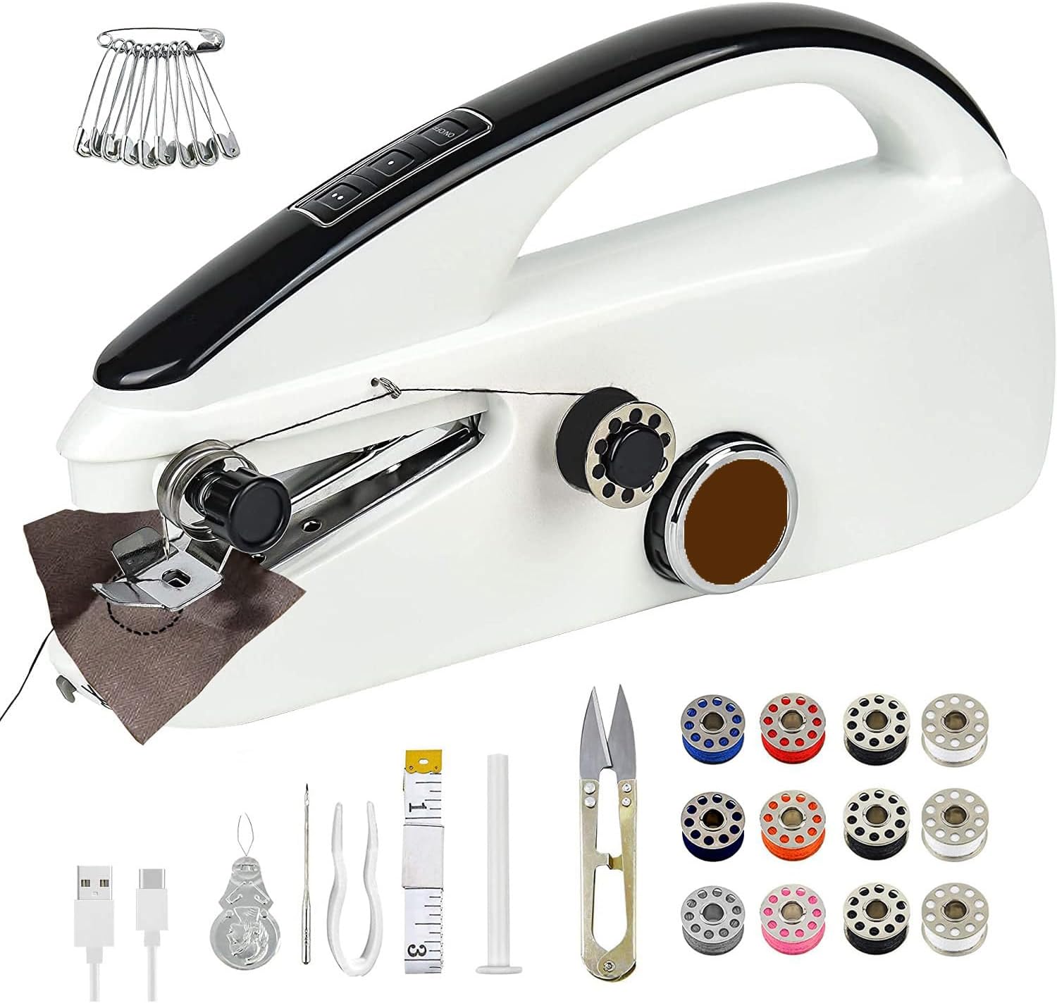 Handheld Sewing Machine for Beginners, Portable Mini Hand Sewing Machine for Quick Stitching, Electric Lightweight Easy to Use, Travel & DIY, Emergency Repairs for Clothes & Fabrics Brown