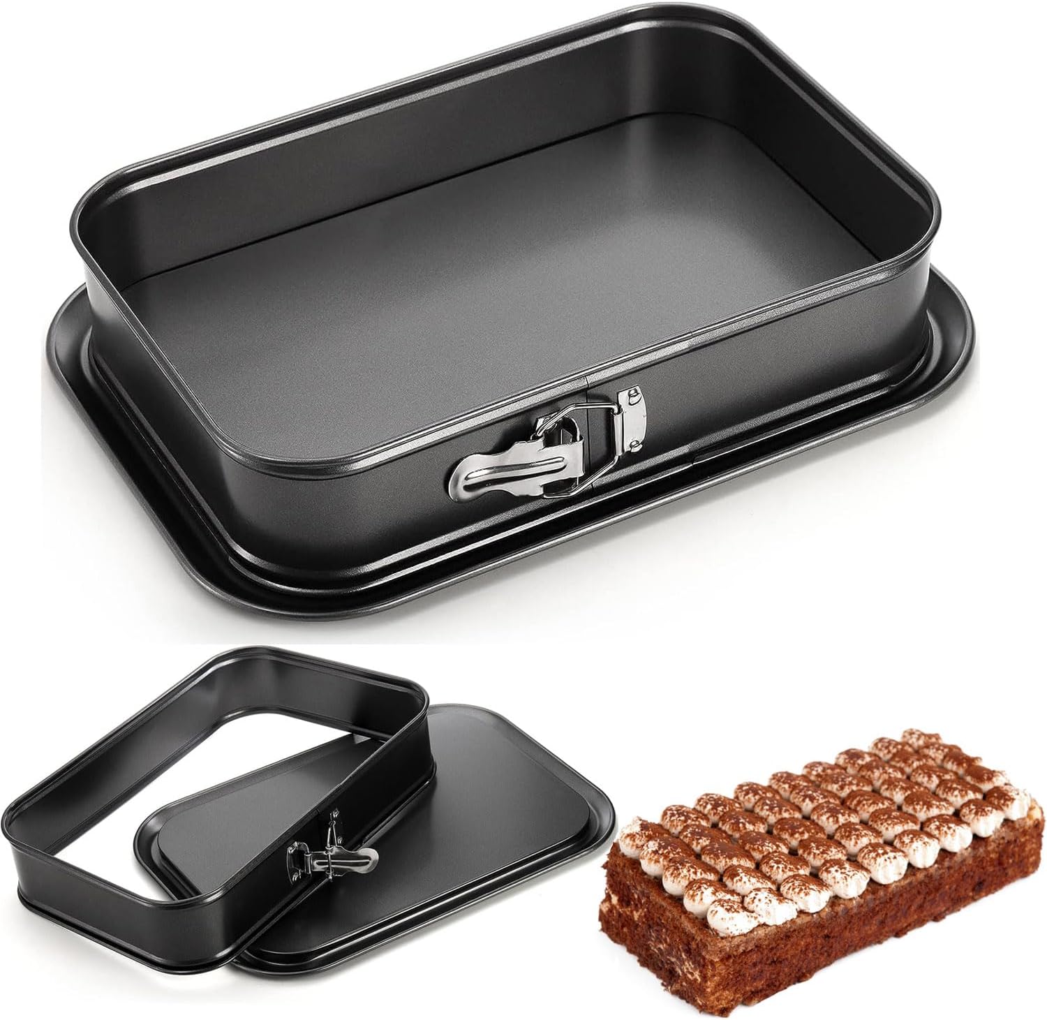 LANYOTA Cake Tin, Spring Form Cake Tin Cheesecake Tin for Baking, 9'' Non-Stick Cake Pan Bakeware with Removable Bottom, Baking Pan Cake Molds(Rectangle)