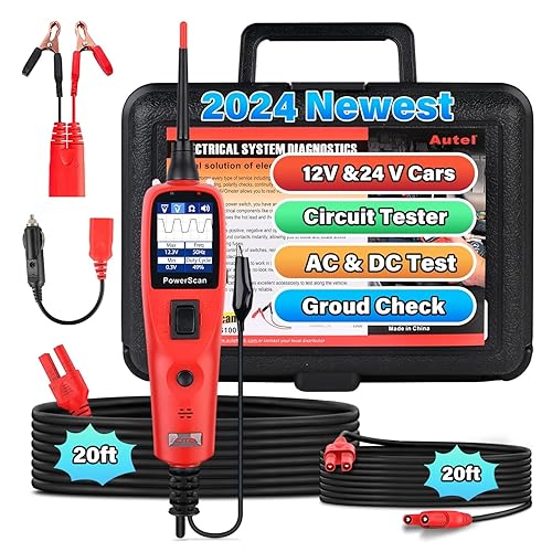 Autel PowerScan PS100 Automotive Circuit Tester w 40Ft Cable, 12V 24V Power Circuit Probe Kit Electrical System Diagnosis Tool, AC DC Digital
