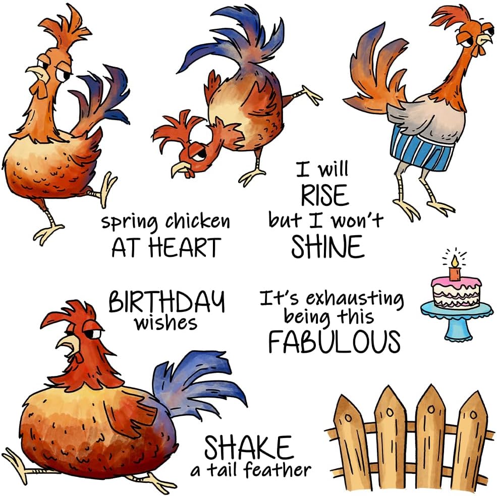 Cute Cartoon Funny Rooster Chicken Clear Stamps and Metal Cutting Dies Set with Plastic Envelope Box for Card Making DIY Albums Crafts Scrapbooking Supplies Silicone Stamps Knife Mold
