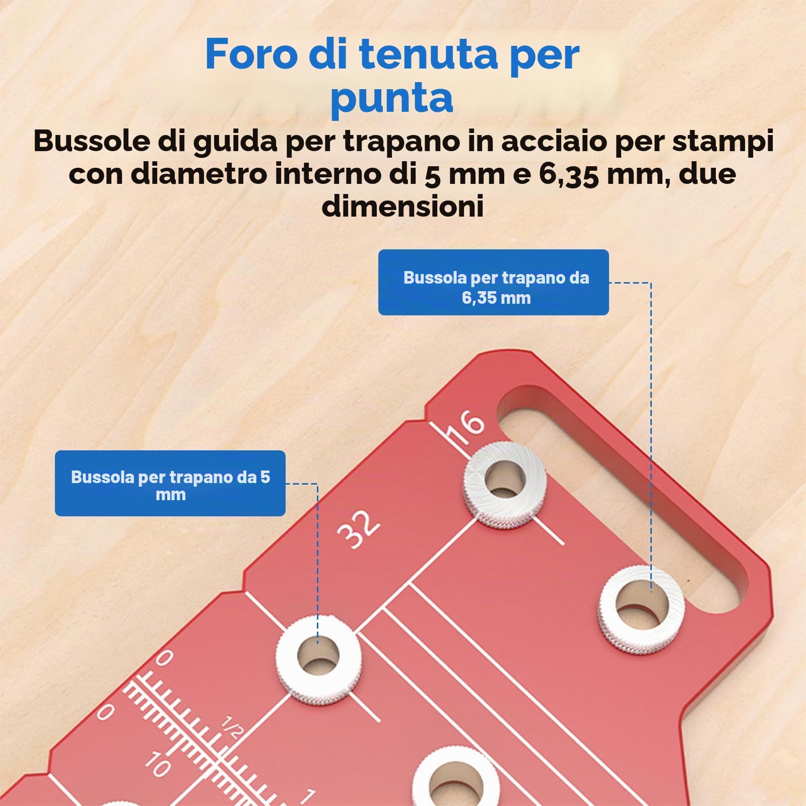 Jig per perni per mensola e cerniera da 35 mm due in uno, maschera per foratura con punte da 5 mm e 1/4", guida per trapano per fori di foratura